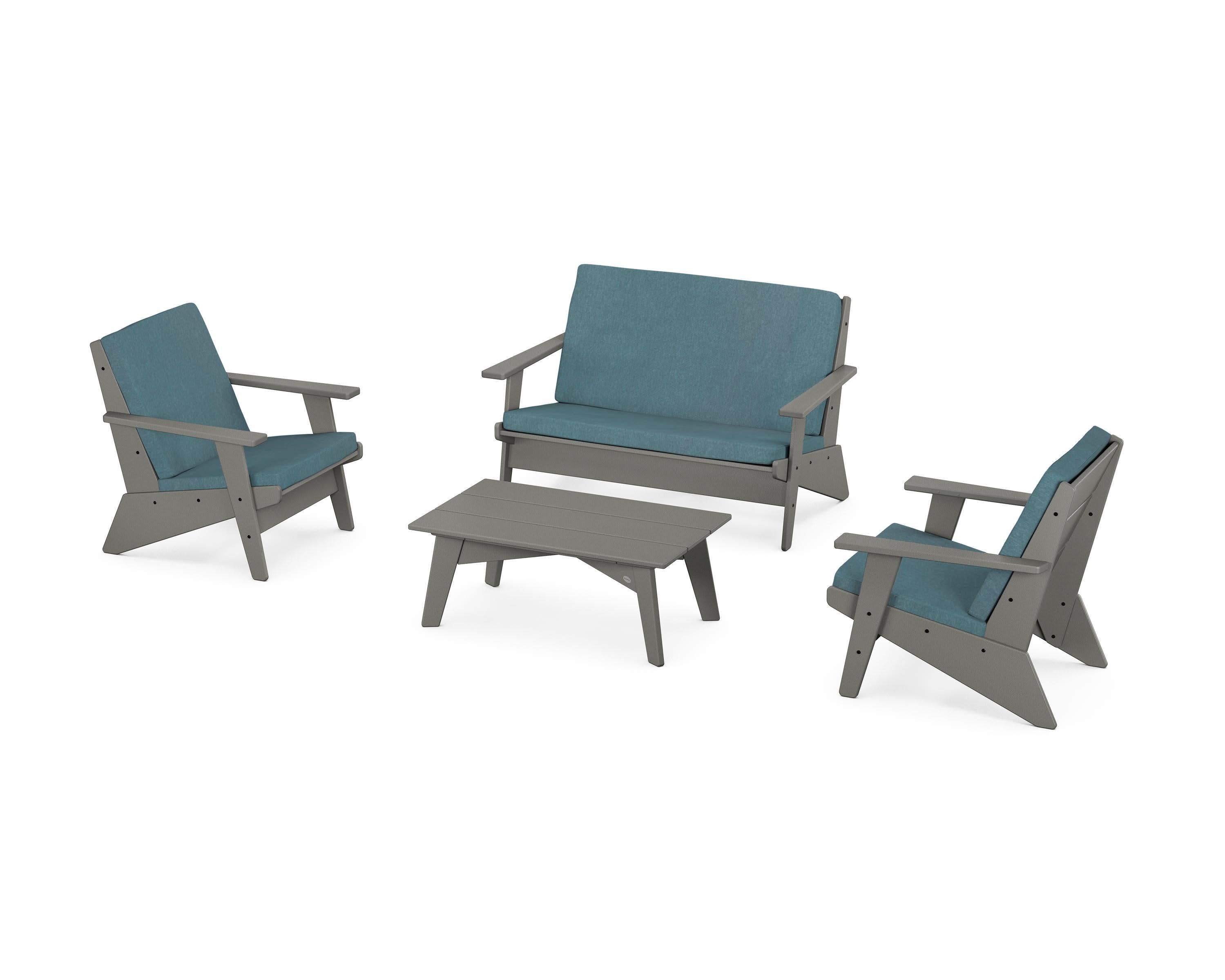 Riviera Modern Lounge 4-Piece Set in Slate Grey / Ocean Teal