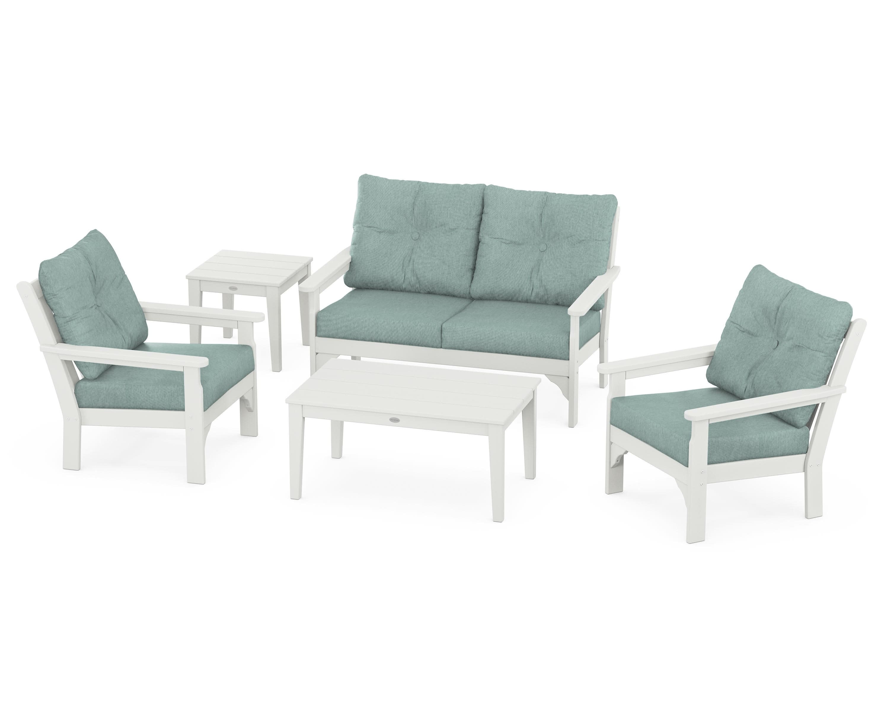 Vineyard 5-Piece Deep Seating Set in Vintage White / Glacier Spa