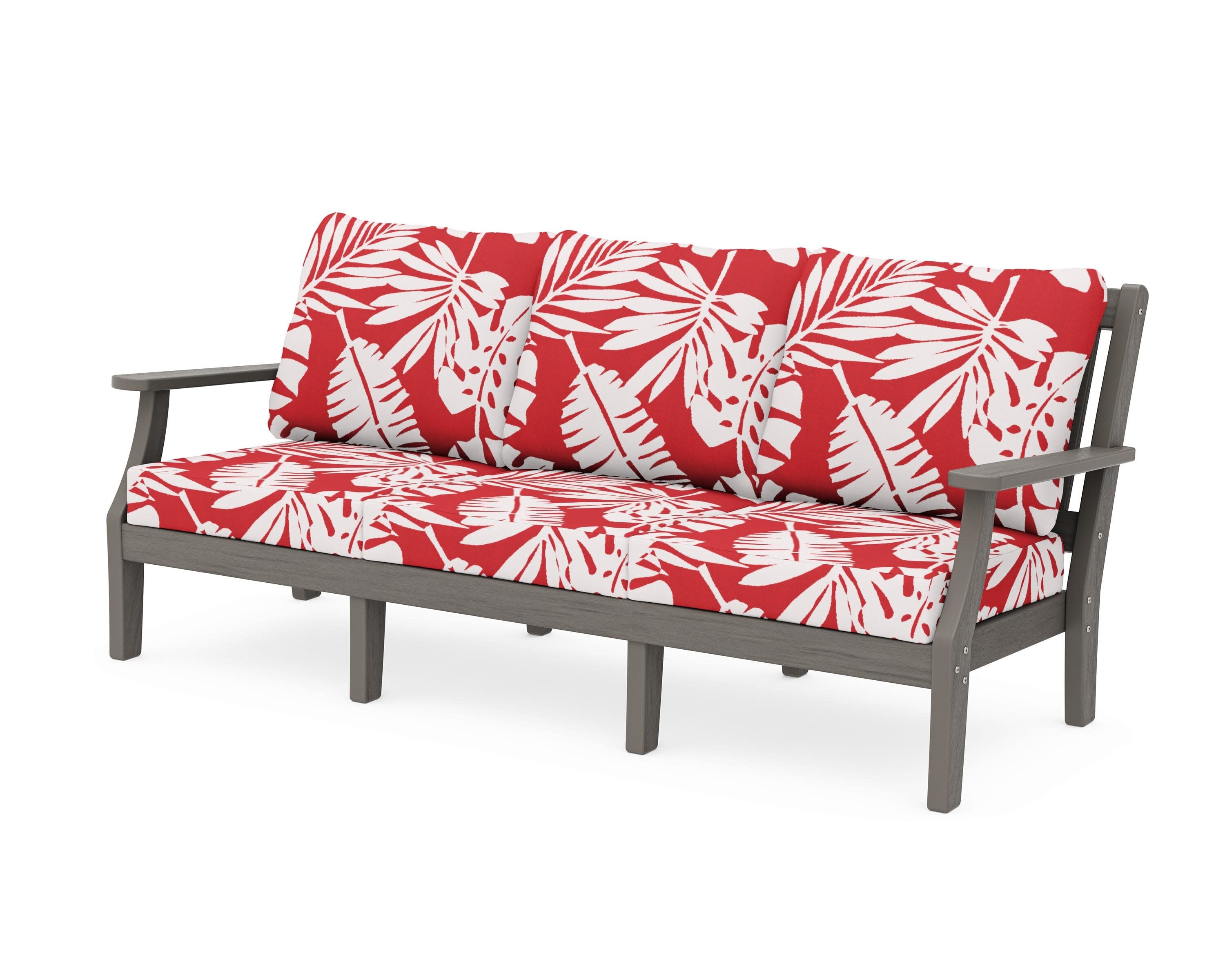 Chinoiserie Deep Seating Sofa in Driftwood / Leaf Crimson