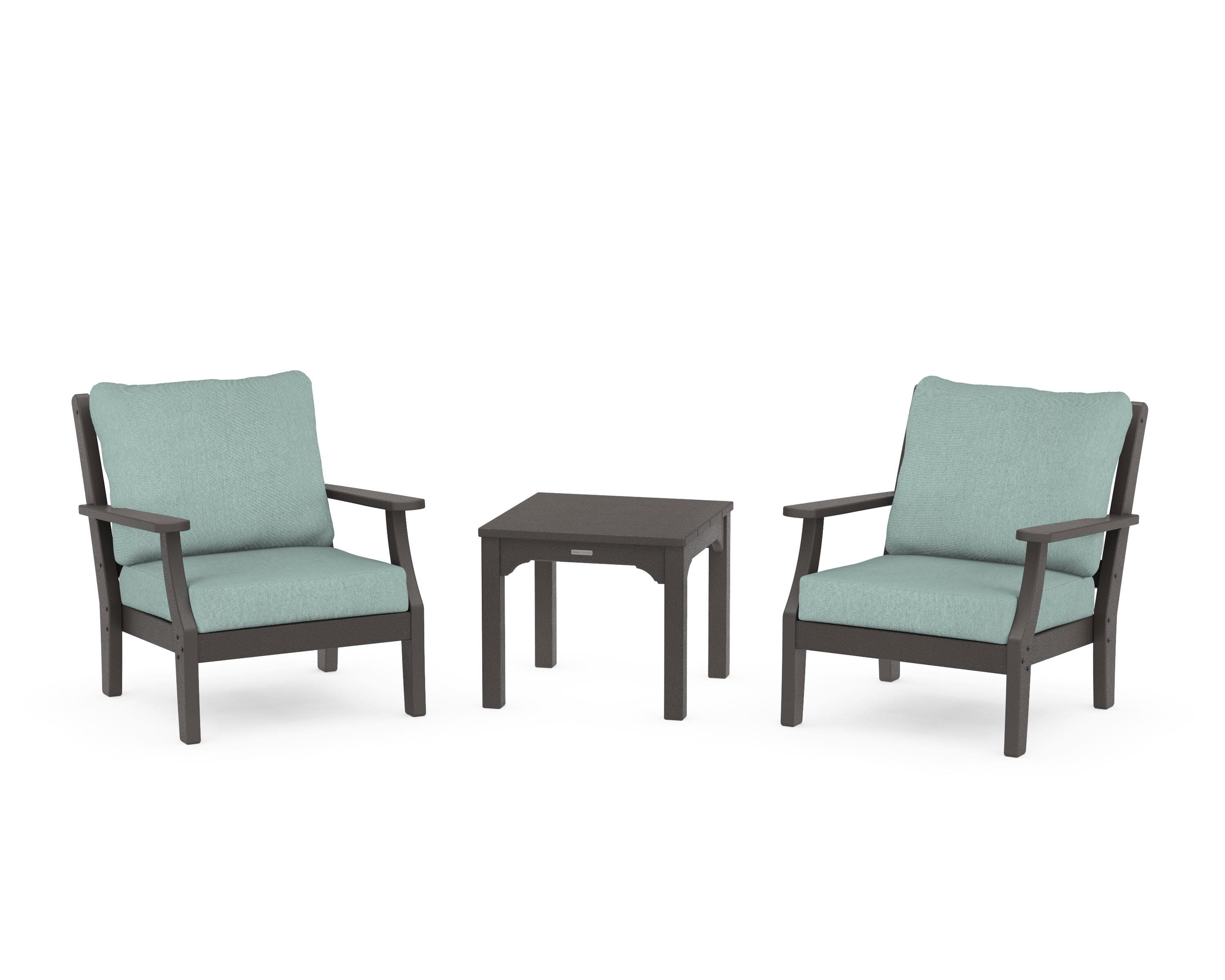 Chinoiserie 3-Piece Deep Seating Set in Vintage Coffee / Glacier Spa