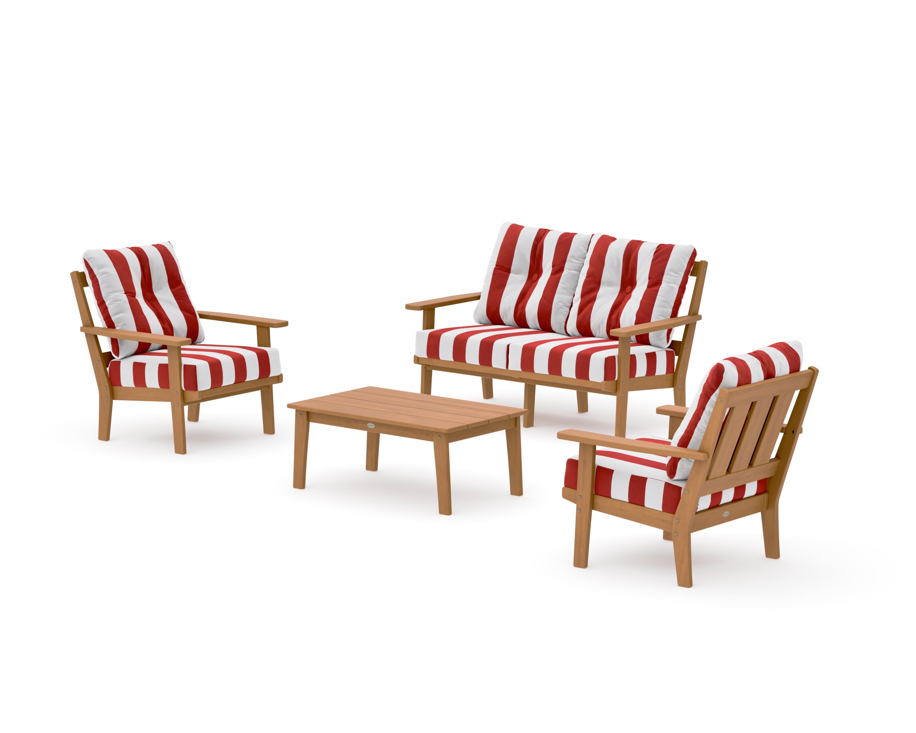 Oxford 4-Piece Deep Seating Set with Loveseat in Natural / Cabana Stripe Crimson