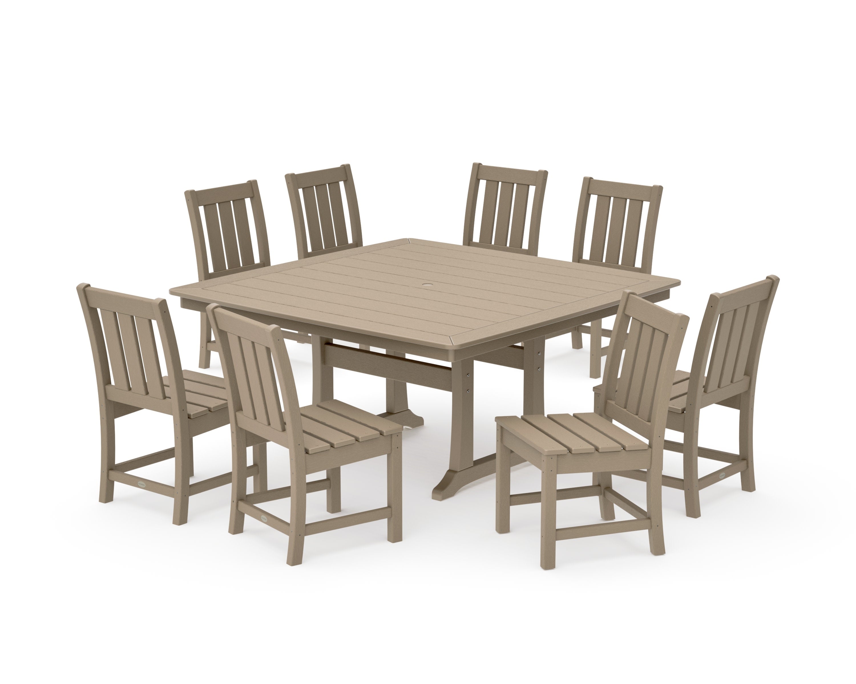 Oxford Side Chair 9-Piece Square Dining Set with Trestle Legs in Vintage Sahara