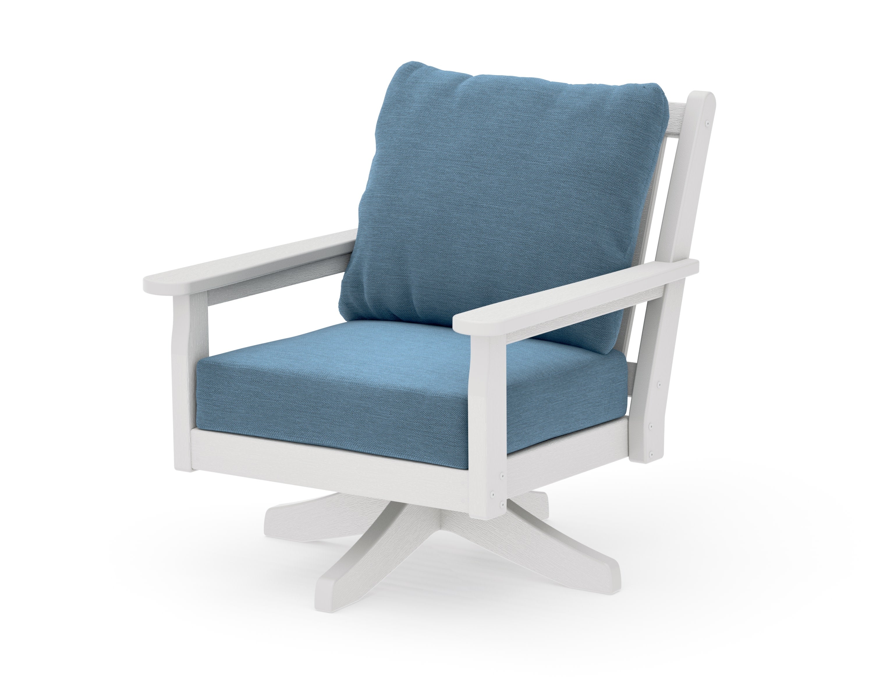 Chippendale Deep Seating Swivel Chair in Vintage White / Sky Blue