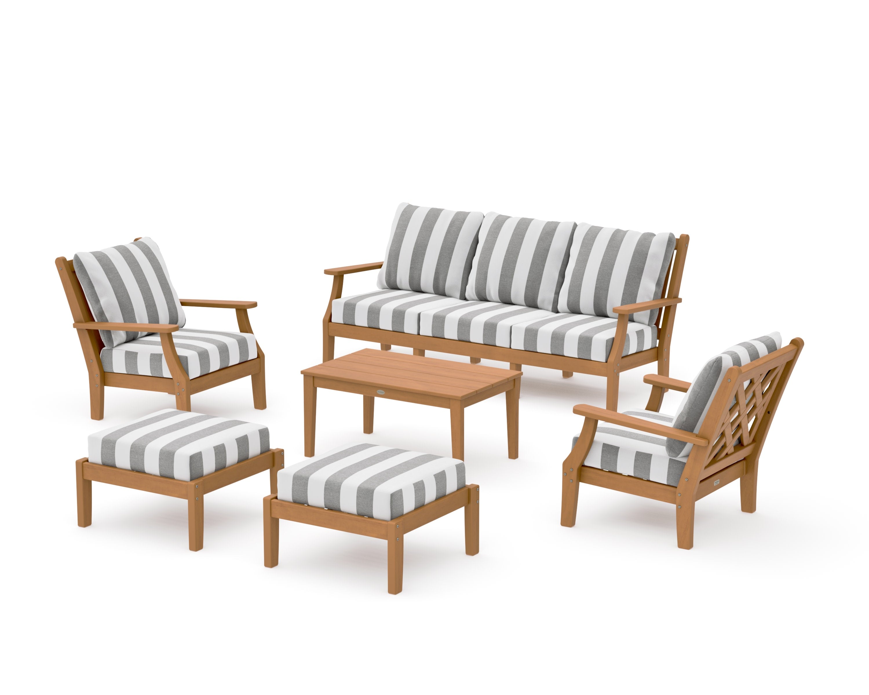 Wovendale 6-Piece Lounge Sofa Set in Natural / Cabana Stripe Grey Mist