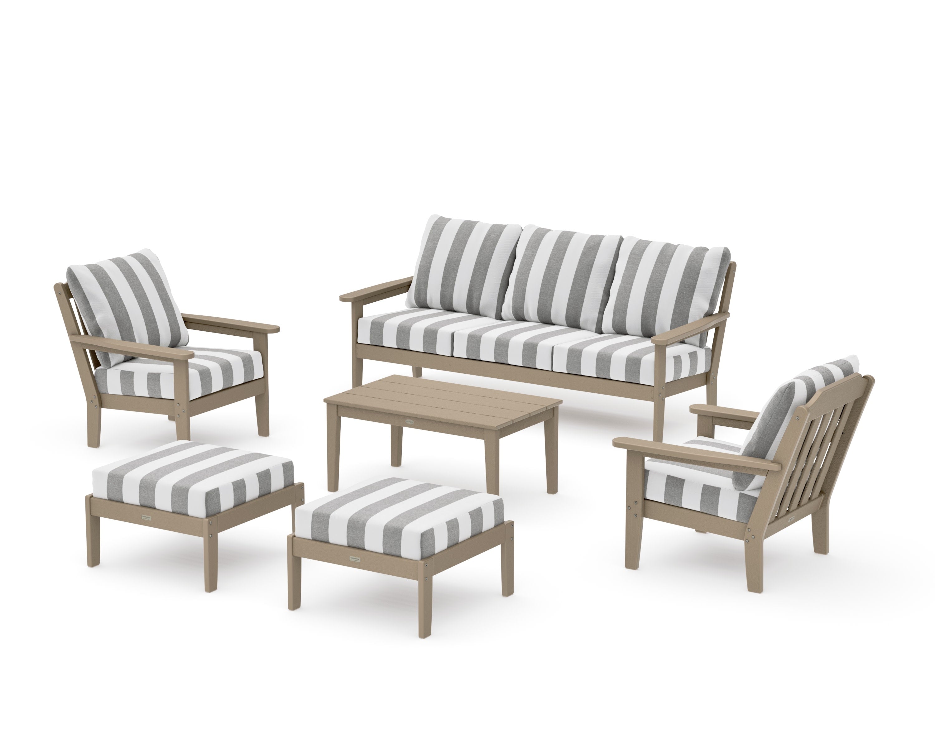 Cottage 6-Piece Lounge Sofa Set in Vintage Sahara / Cabana Stripe Grey Mist