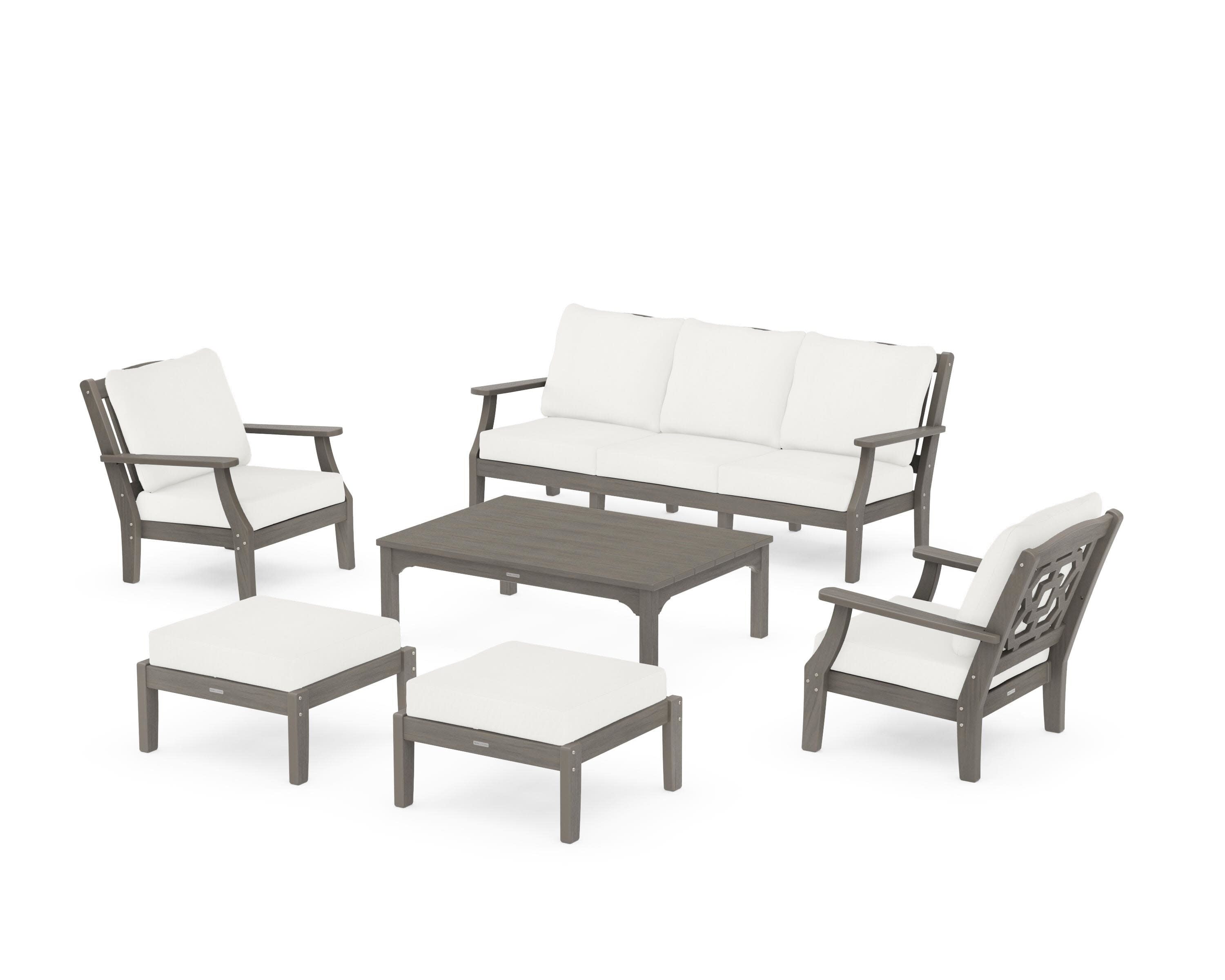 Chinoiserie 6-Piece Lounge Sofa Set in Driftwood / Natural Linen