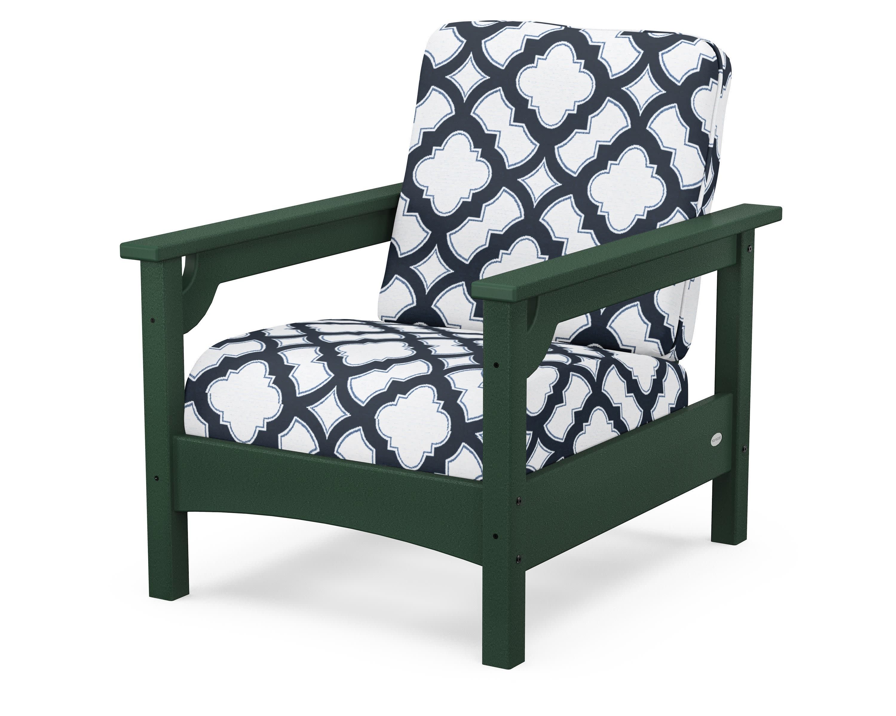 Club Chair in Green / Trellis Marine Indigo
