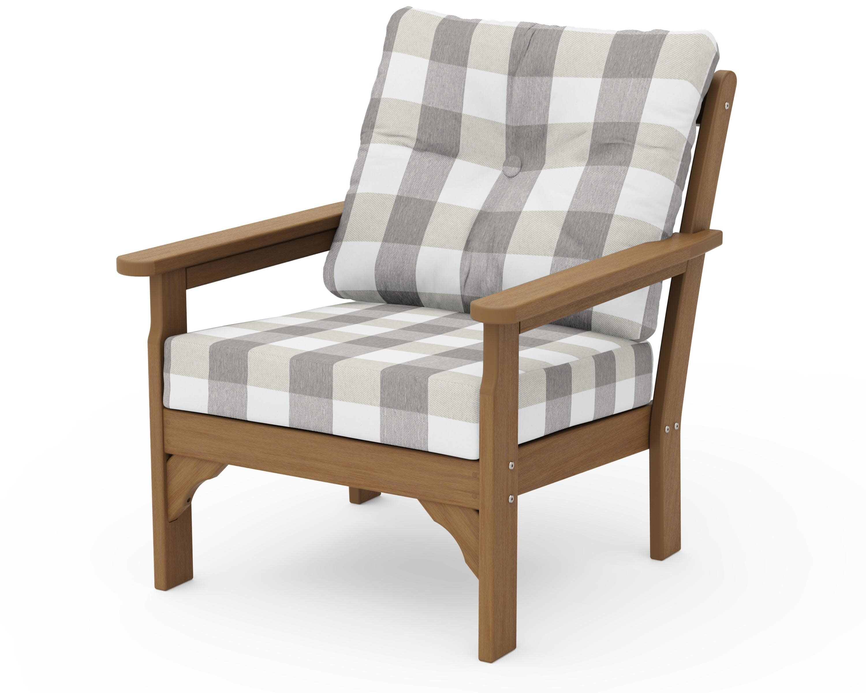 Vineyard Deep Seating Chair in Natural / Buffalo Plaid Grey Mist
