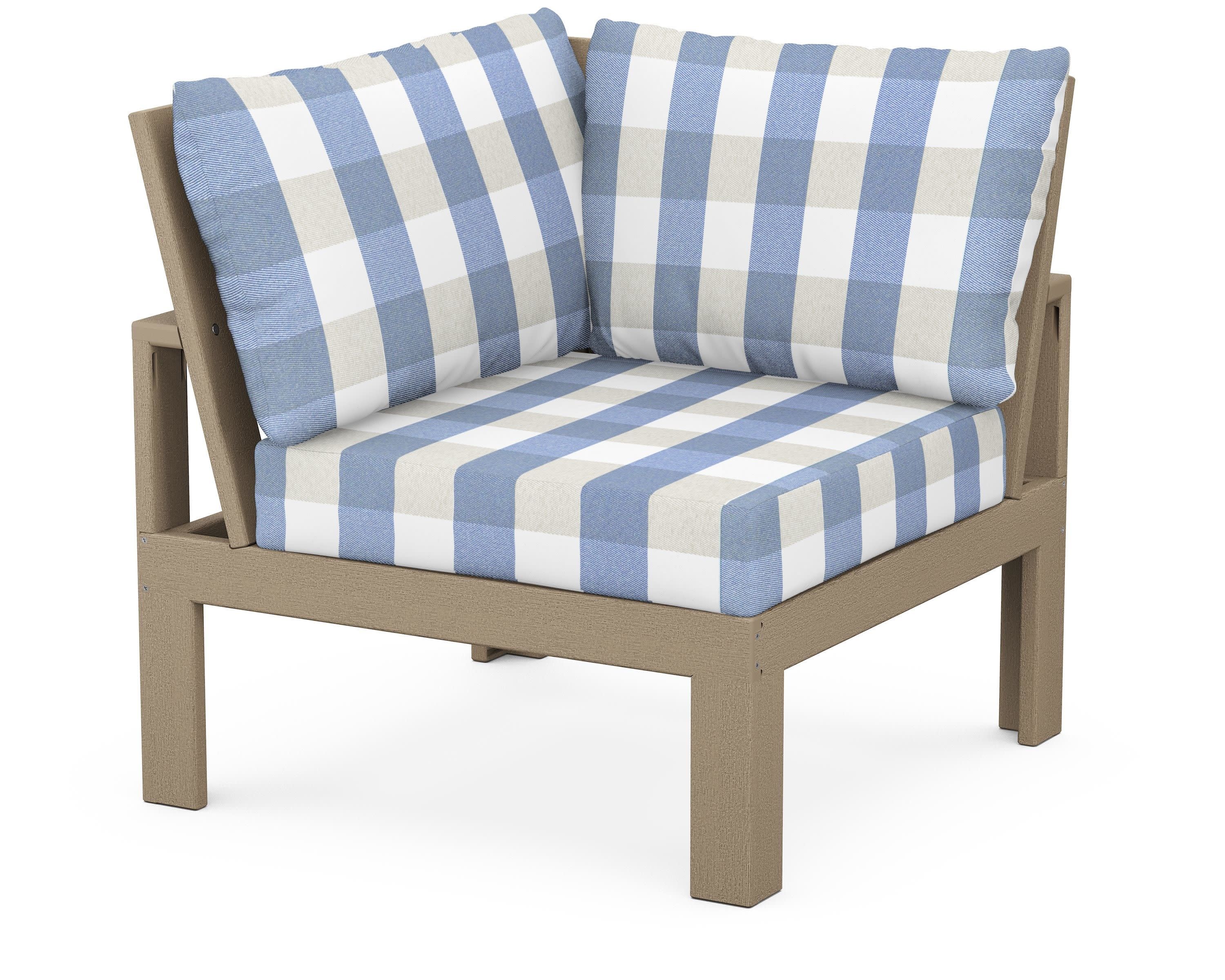 Modular Corner Chair in Vintage Sahara / Buffalo Plaid Sky Blue