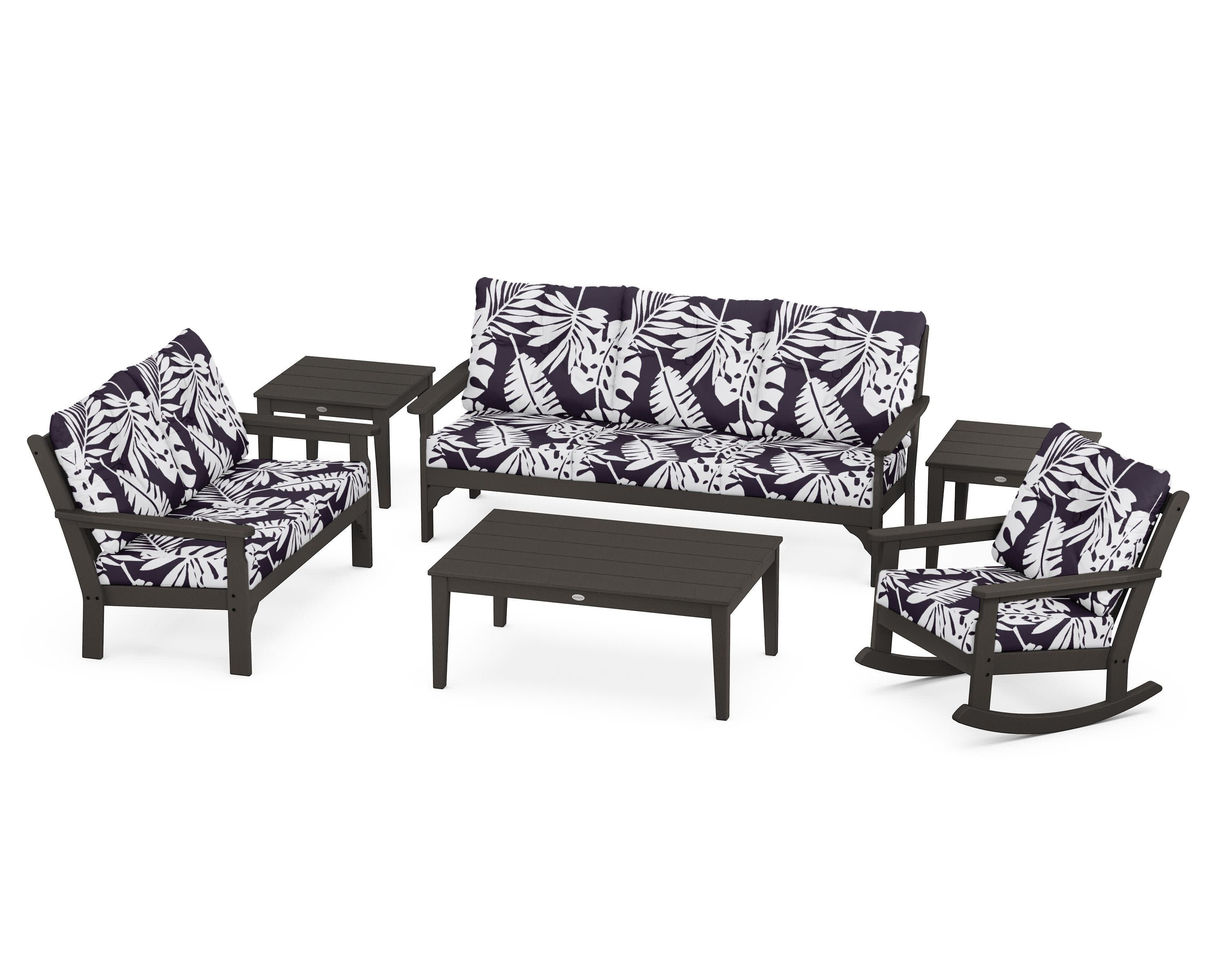 Vineyard 6-Piece Deep Seating Set in Vintage Coffee / Leaf Navy