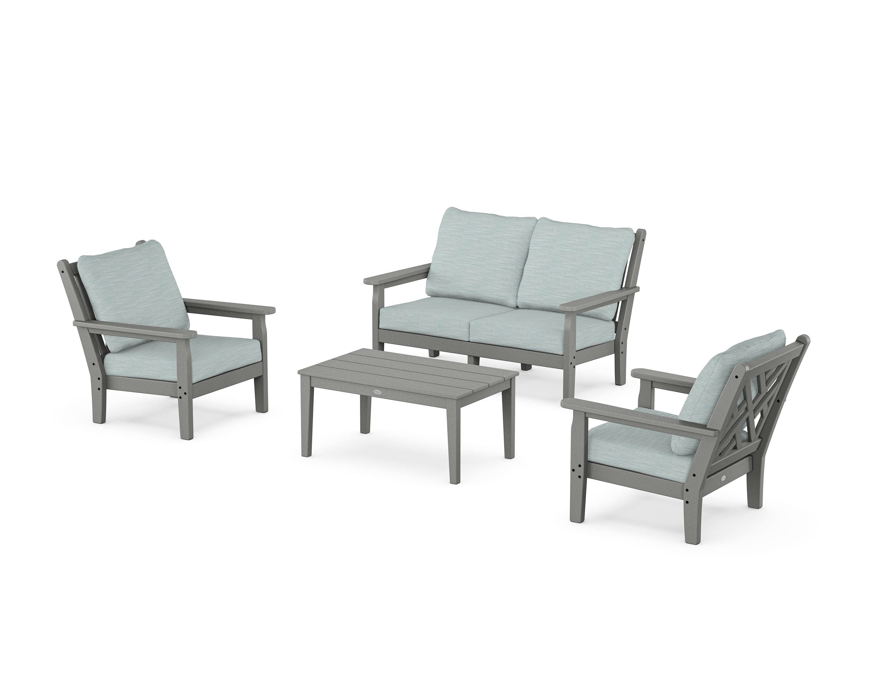 Chippendale 4-Piece Deep Seating Set with Loveseat in Slate Grey / Soothe Mist