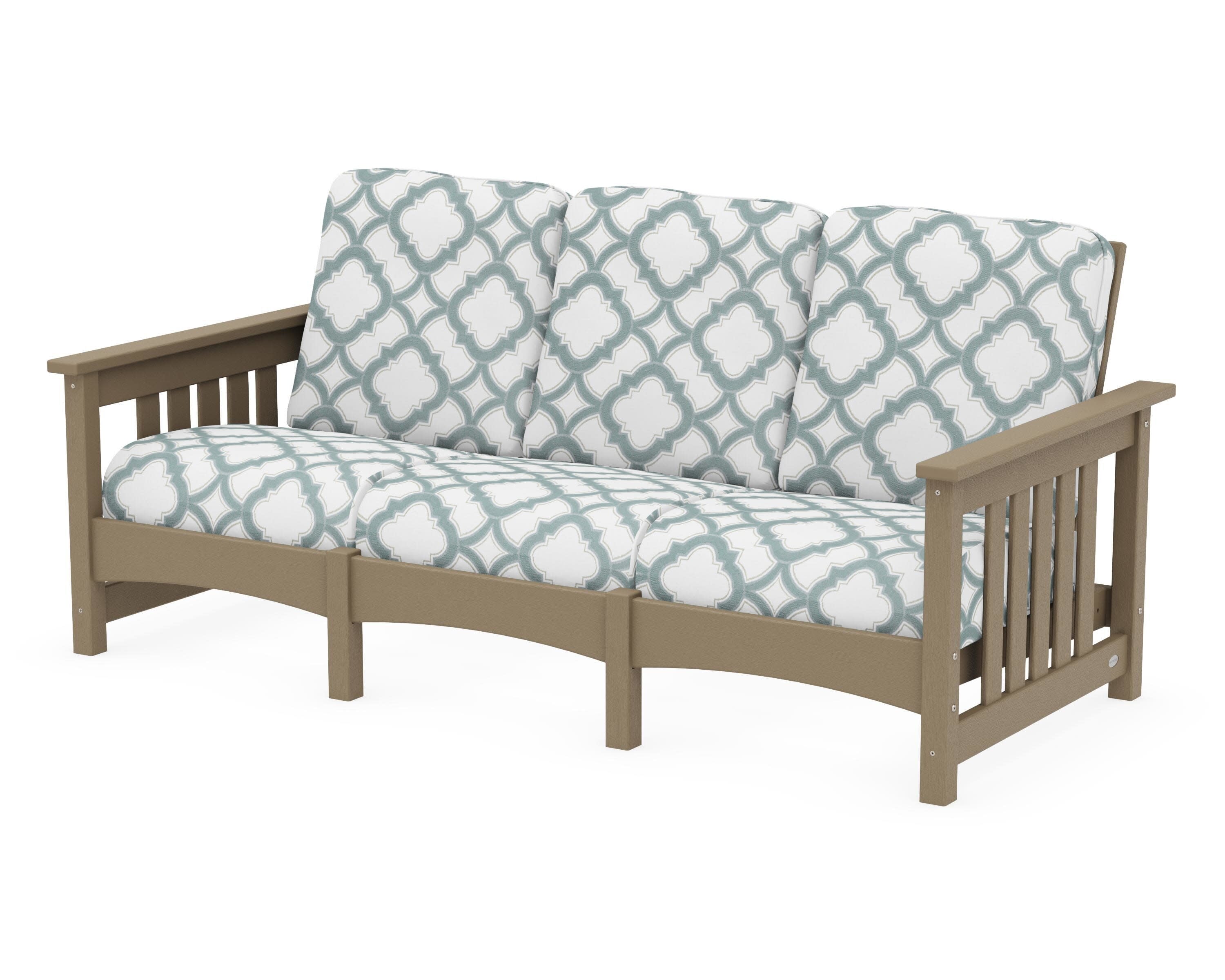 Club Mission Sofa in Vintage Sahara / Trellis Glacier Spa