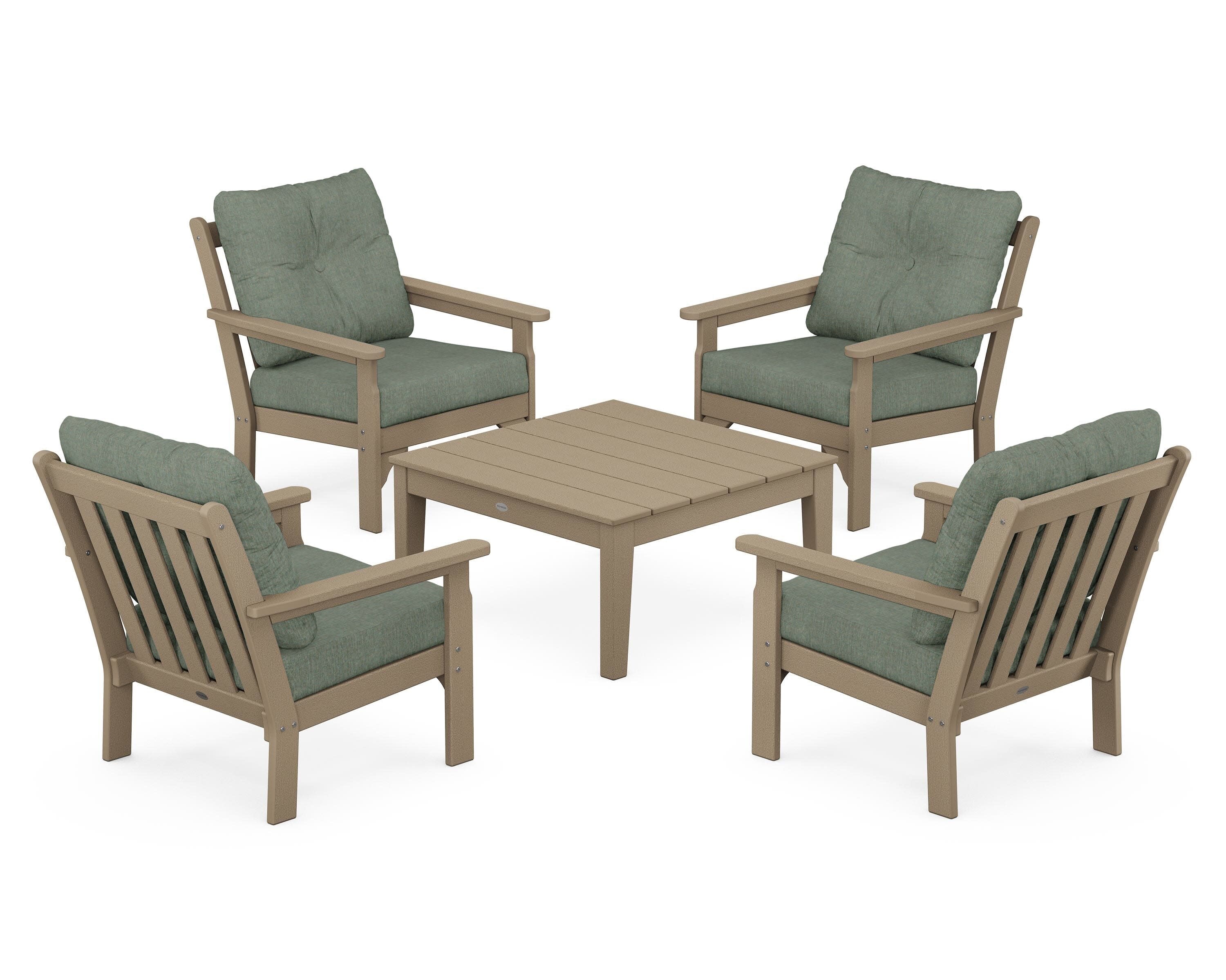 Vineyard 5-Piece Deep Seating Conversation Set in Vintage Sahara / Cast Sage