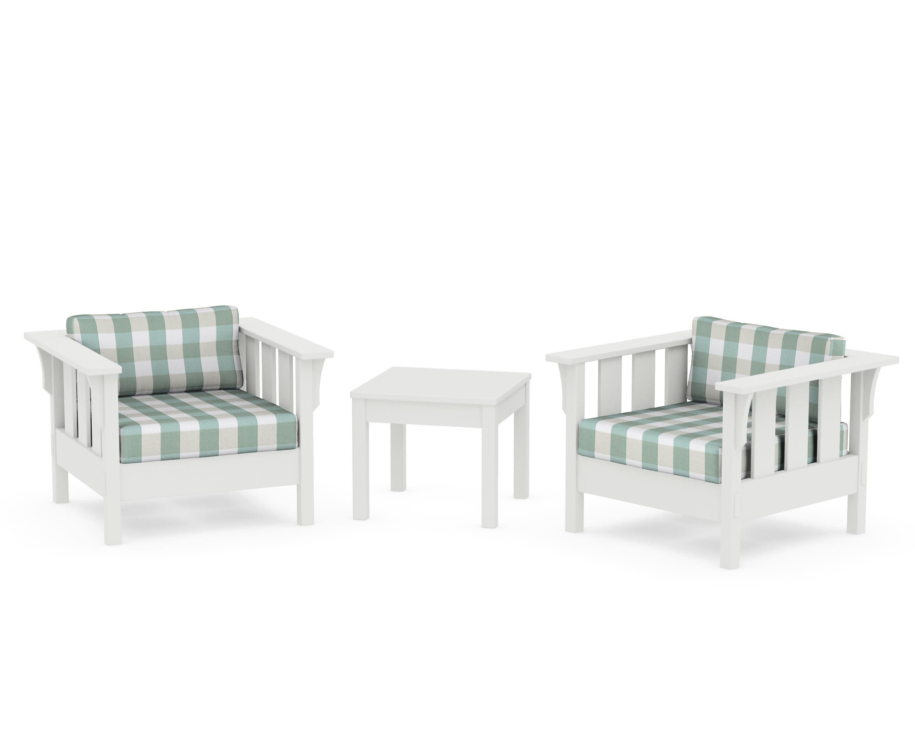Acadia 3-Piece Deep Seating Set in Vintage White / Buffalo Plaid Glacier Spa