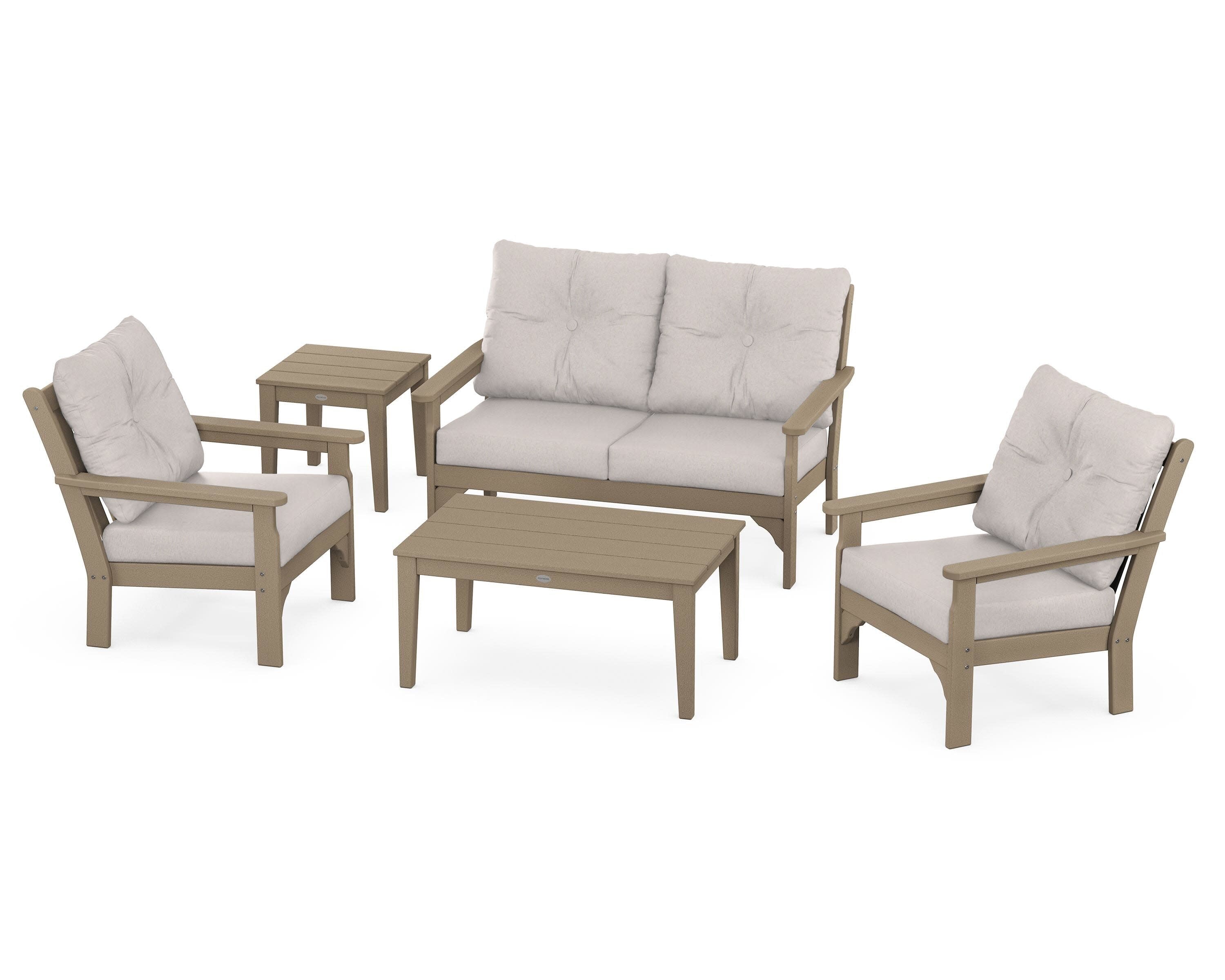 Vineyard 5-Piece Deep Seating Set in Vintage Sahara / Dune Burlap