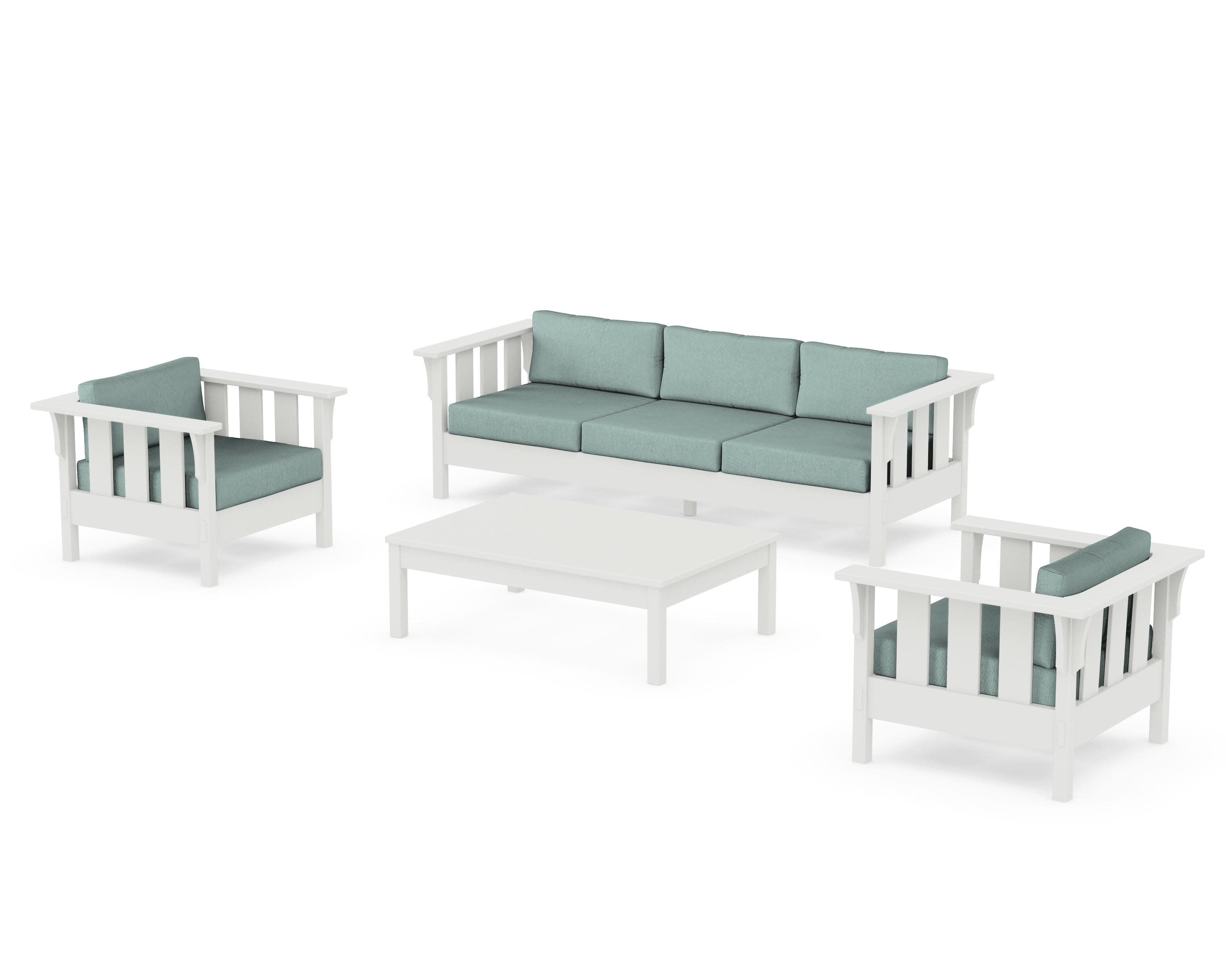Acadia 4-Piece Deep Seating Set with Sofa in Vintage White / Glacier Spa