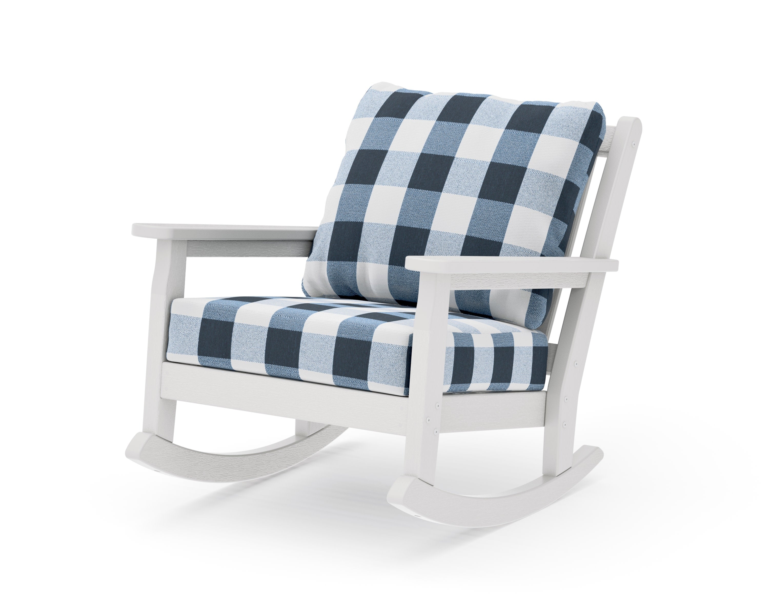 Chippendale Deep Seating Rocking Chair in Vintage White / Buffalo Plaid Marine Indigo