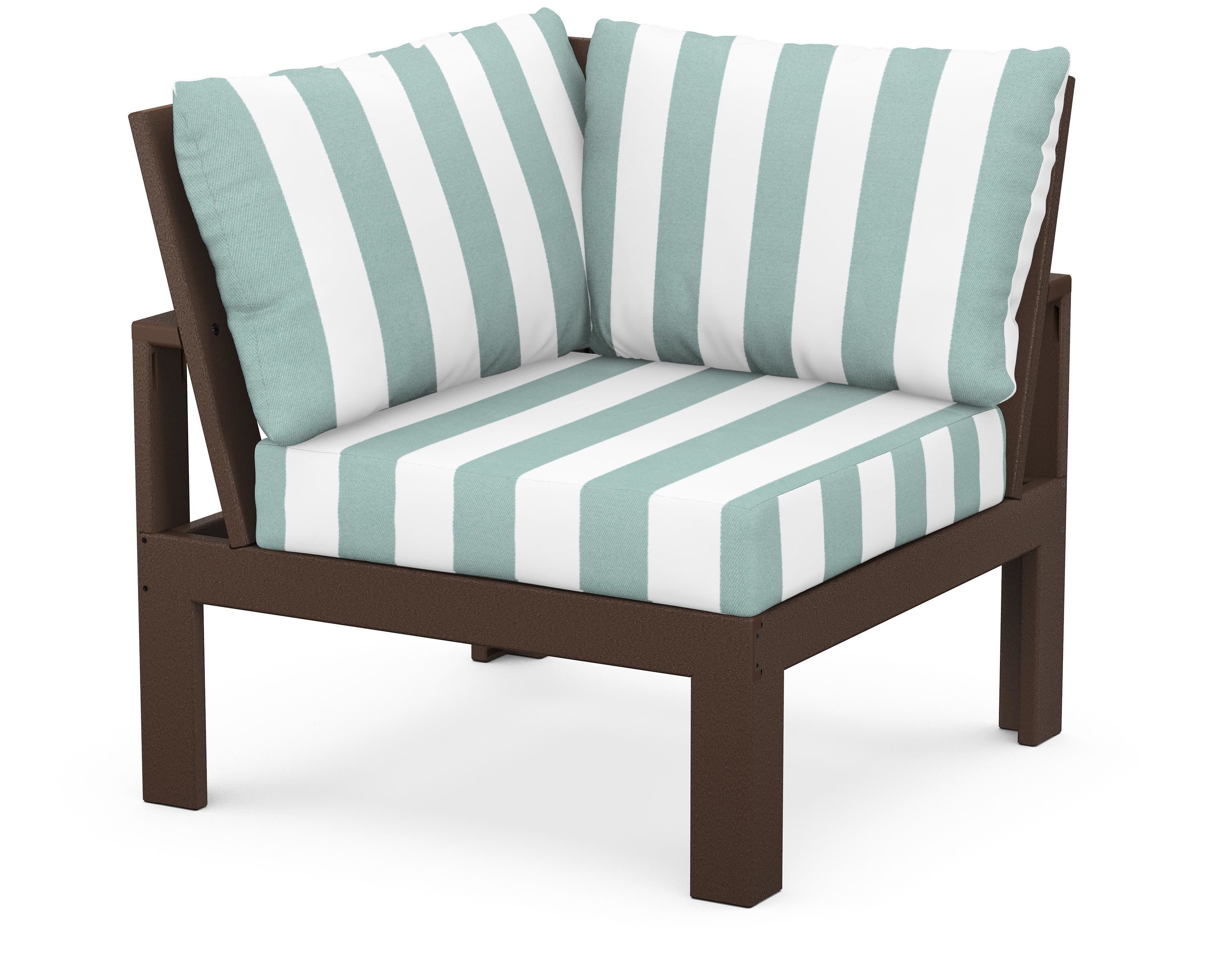 Modular Corner Chair in Mahogany / Cabana Stripe Glacier Spa
