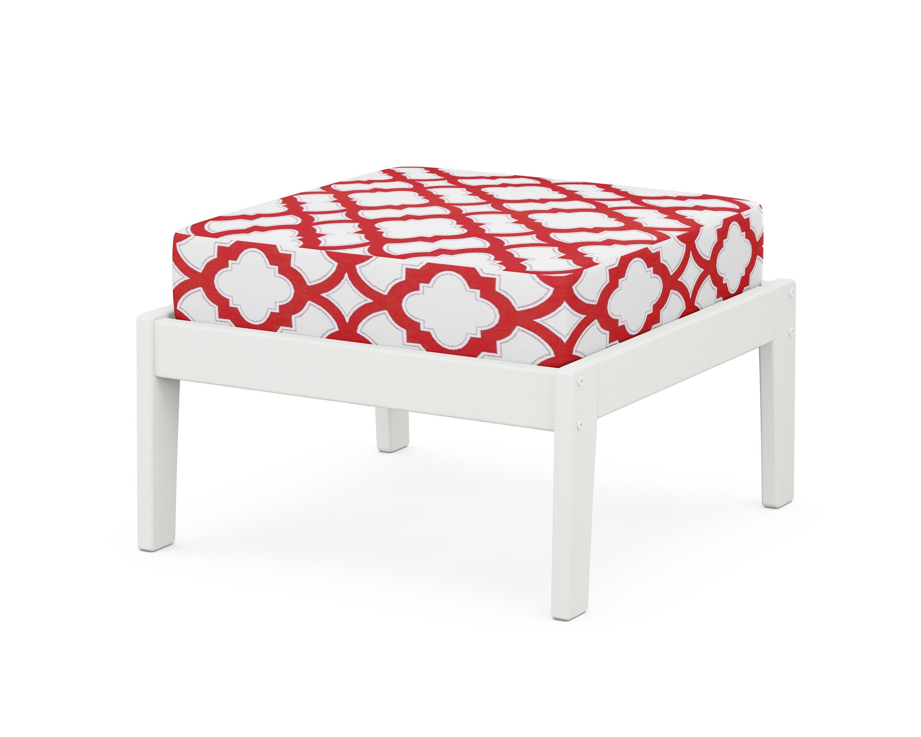 Deep Seating Ottoman in Vintage White / Trellis Crimson