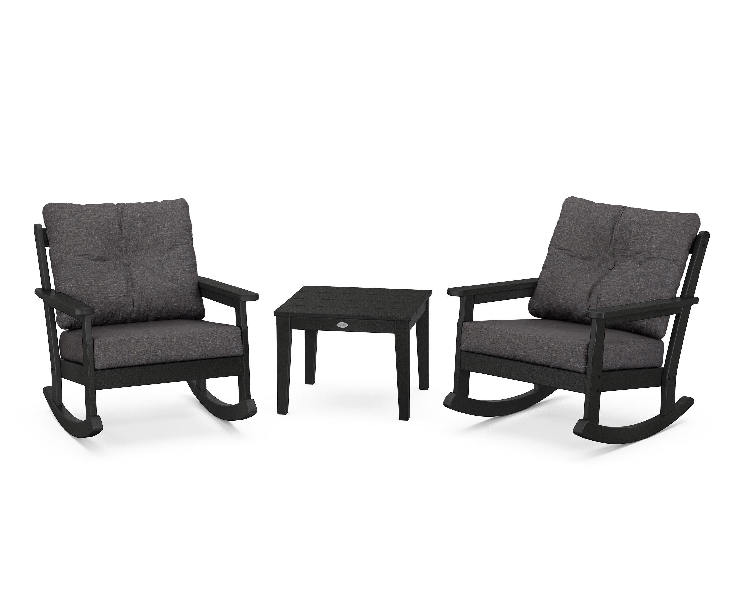 Vineyard 3-Piece Deep Seating Rocker Set in Black / Ash Charcoal