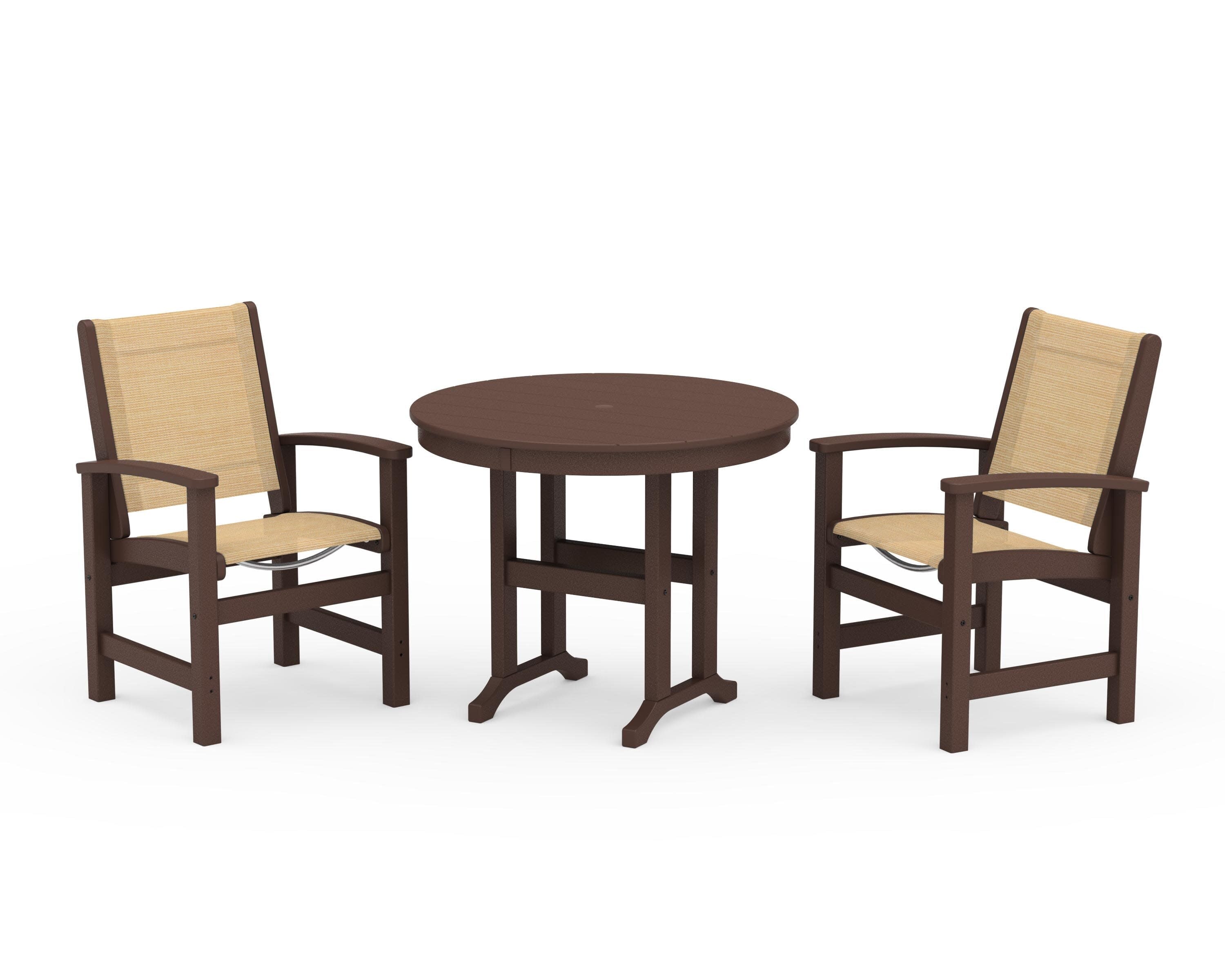 Coastal 3-Piece Round Dining Set in Mahogany / Dupioni Apricot Sling