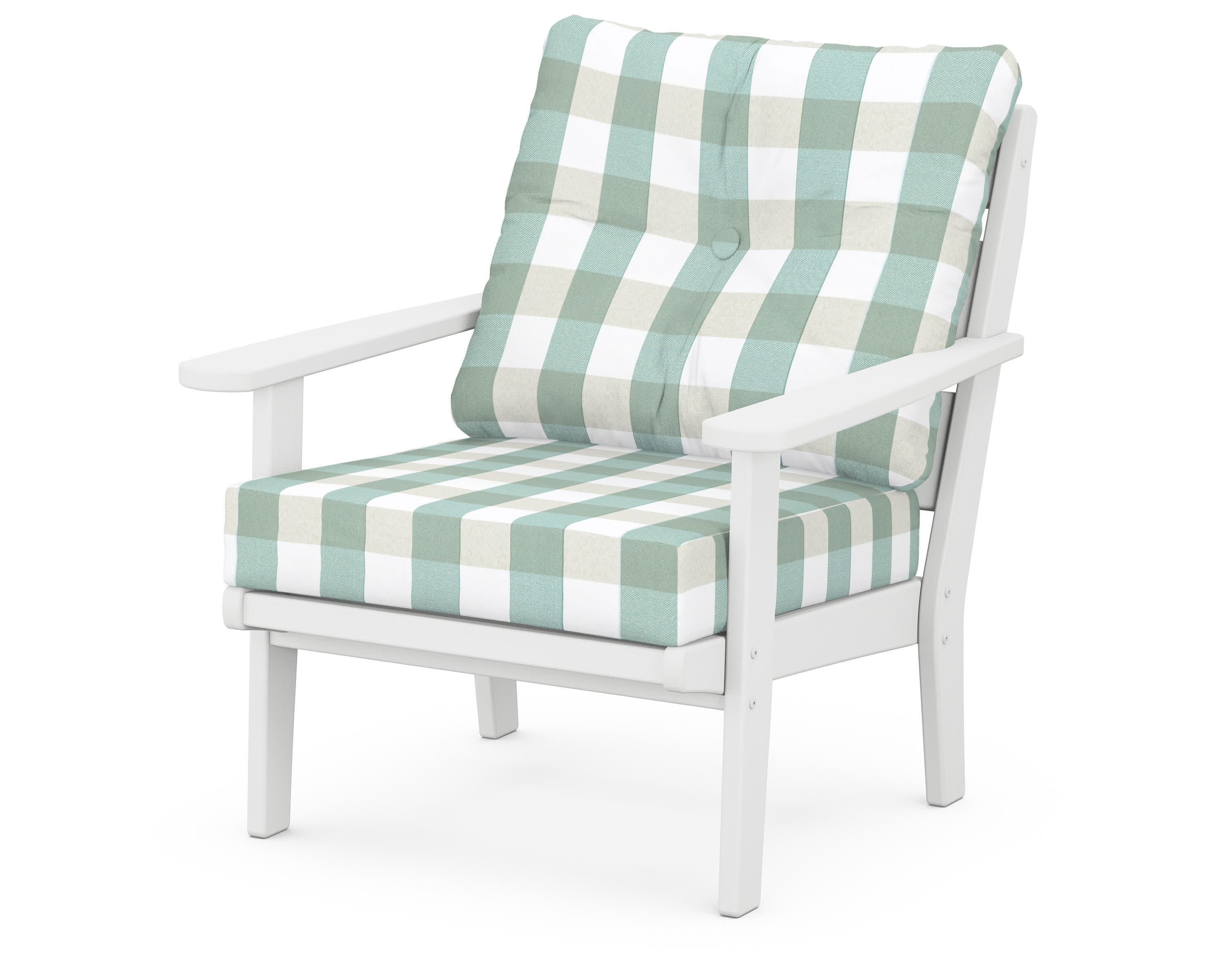 Lakeside Deep Seating Chair in White / Buffalo Plaid Glacier Spa