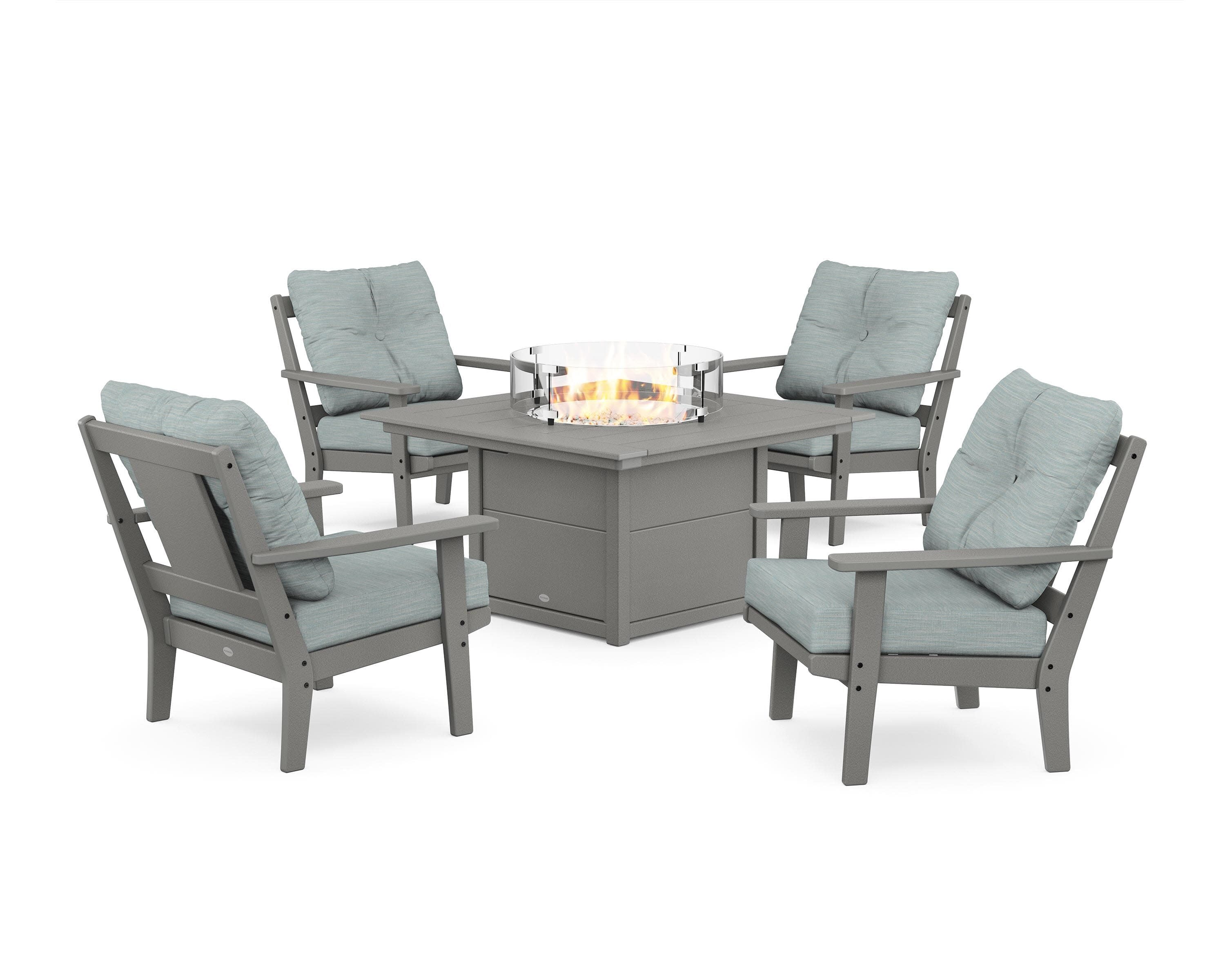 Prairie 5-Piece Deep Seating Set with Fire Pit Table in Slate Grey / Soothe Mist