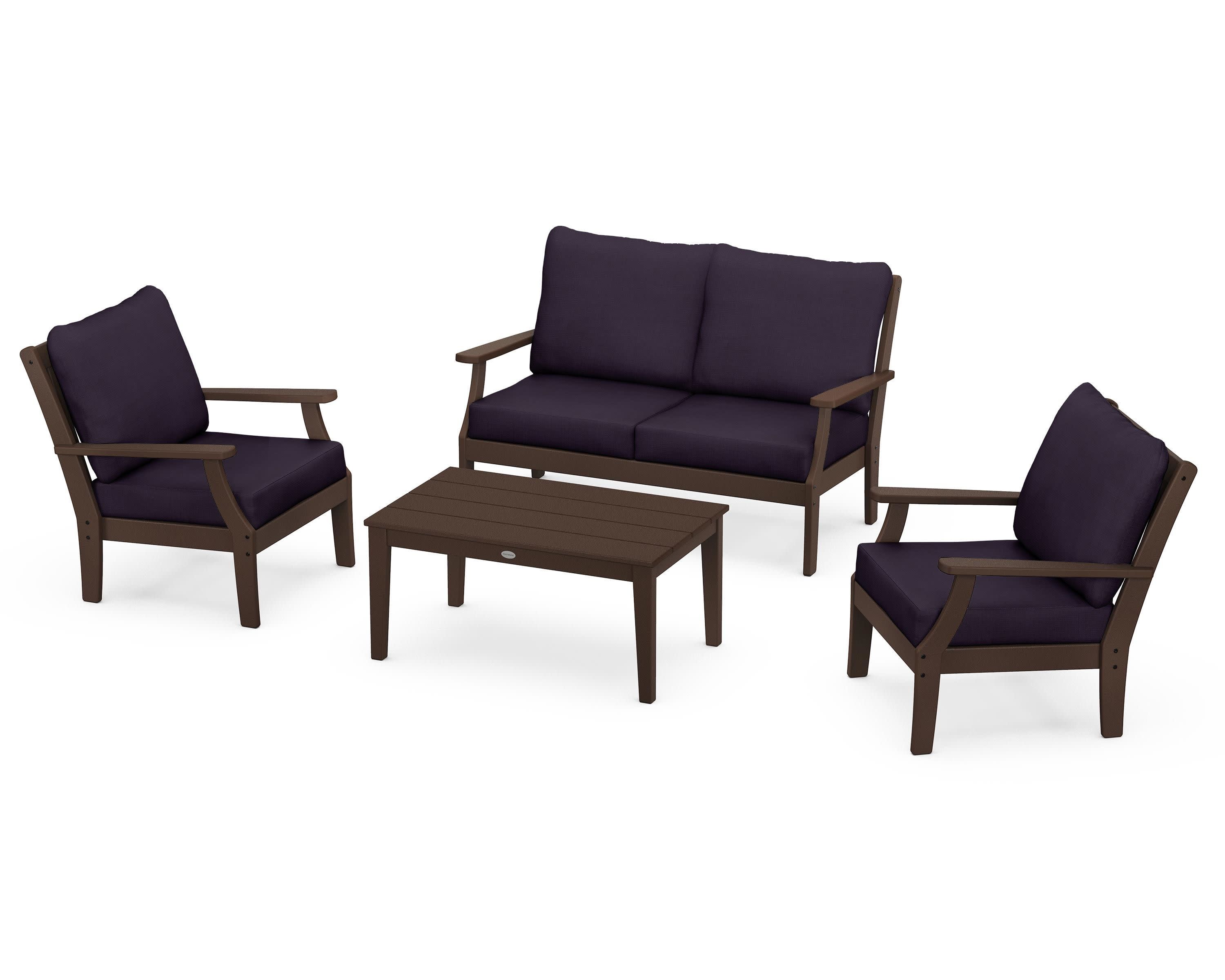 Braxton 4-Piece Deep Seating Chair Set in Mahogany / Navy Linen