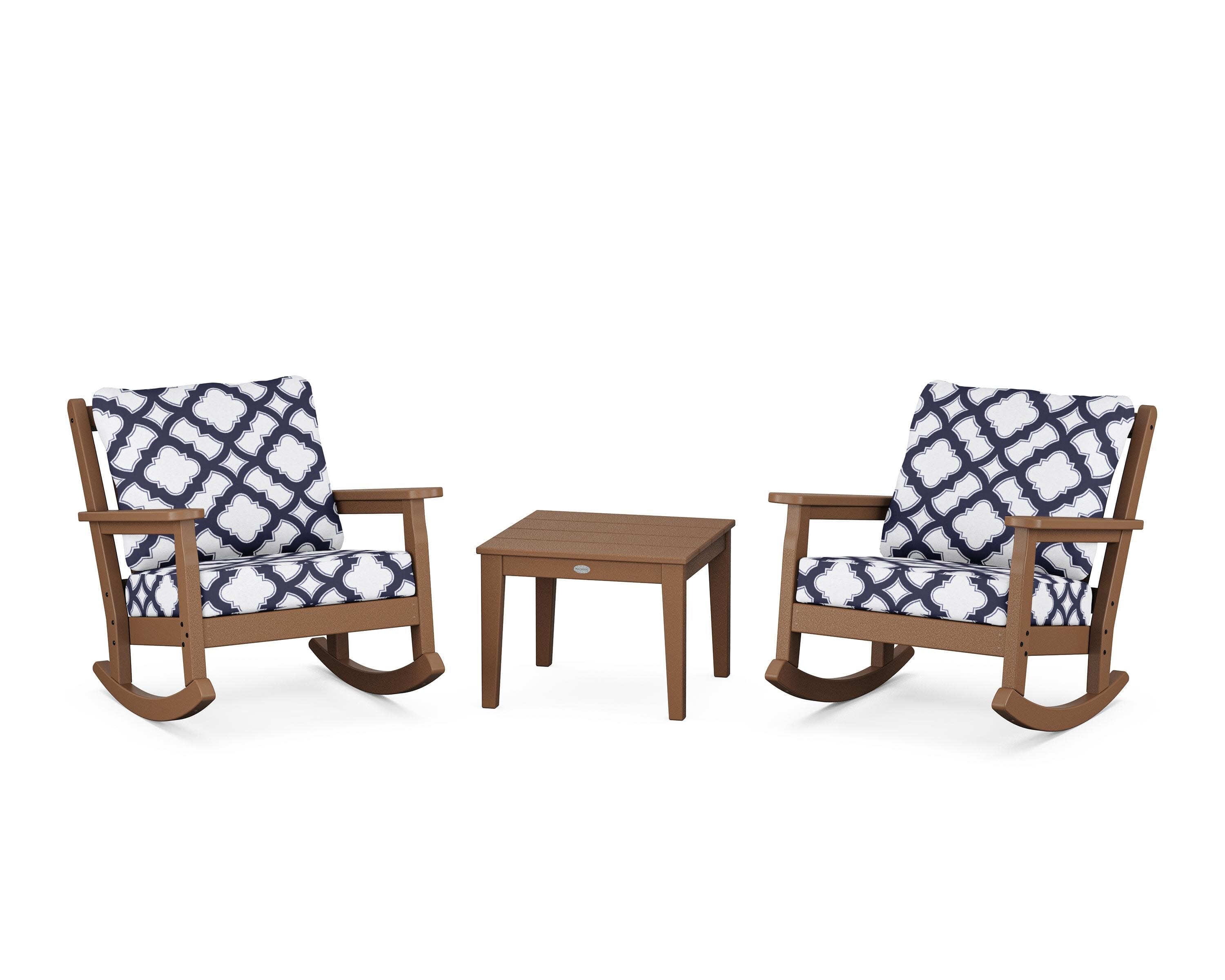 Chippendale 3-Piece Deep Seating Rocker Set in Teak / Trellis Navy