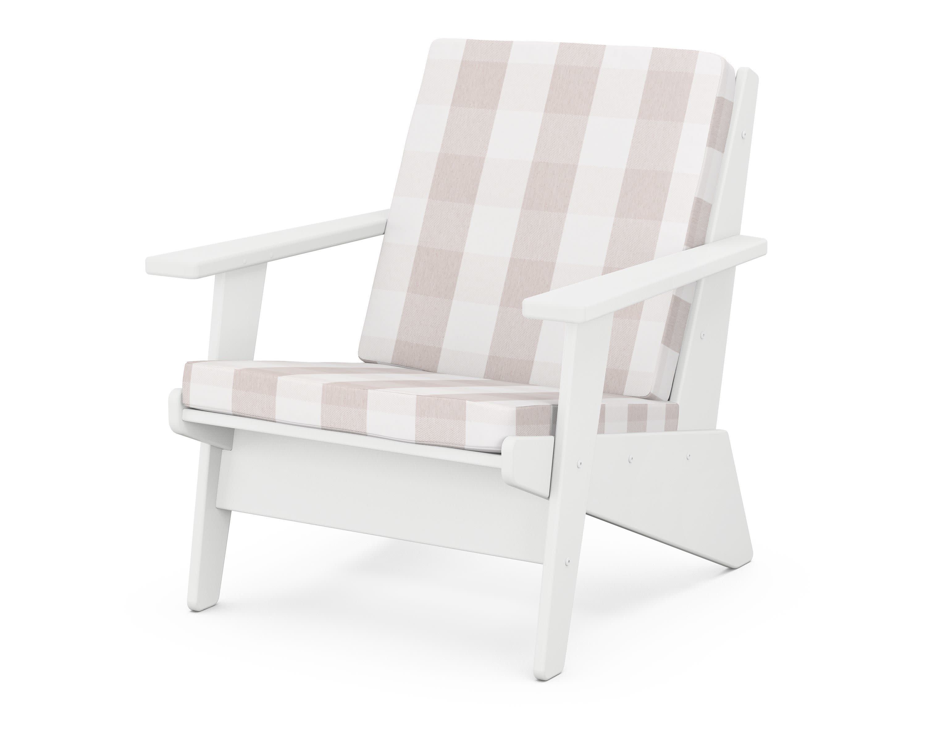 Riviera Modern Lounge Chair in White / Buffalo Plaid Dune Burlap