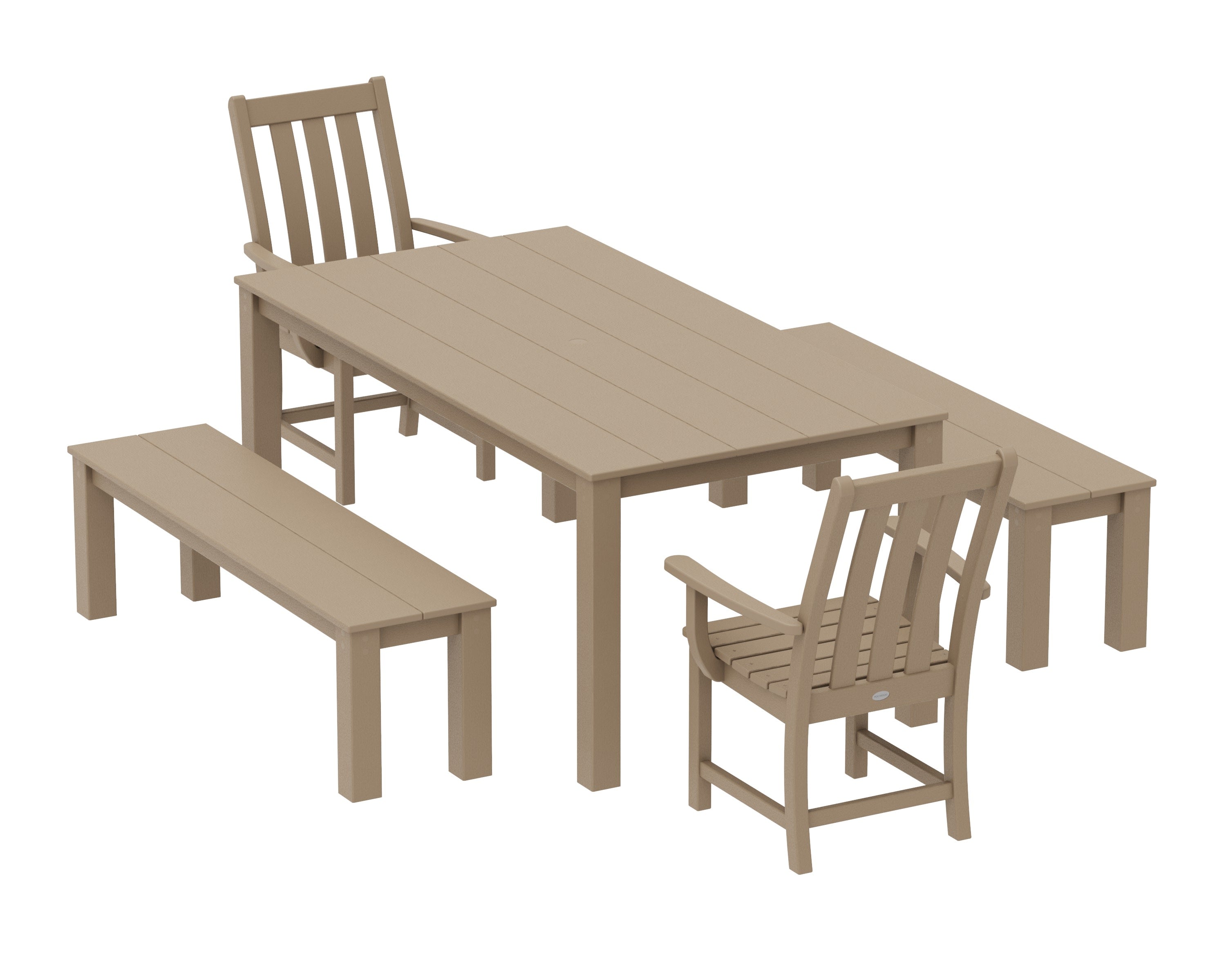 Vineyard 5-Piece Parsons Dining Set with Benches in Vintage Sahara