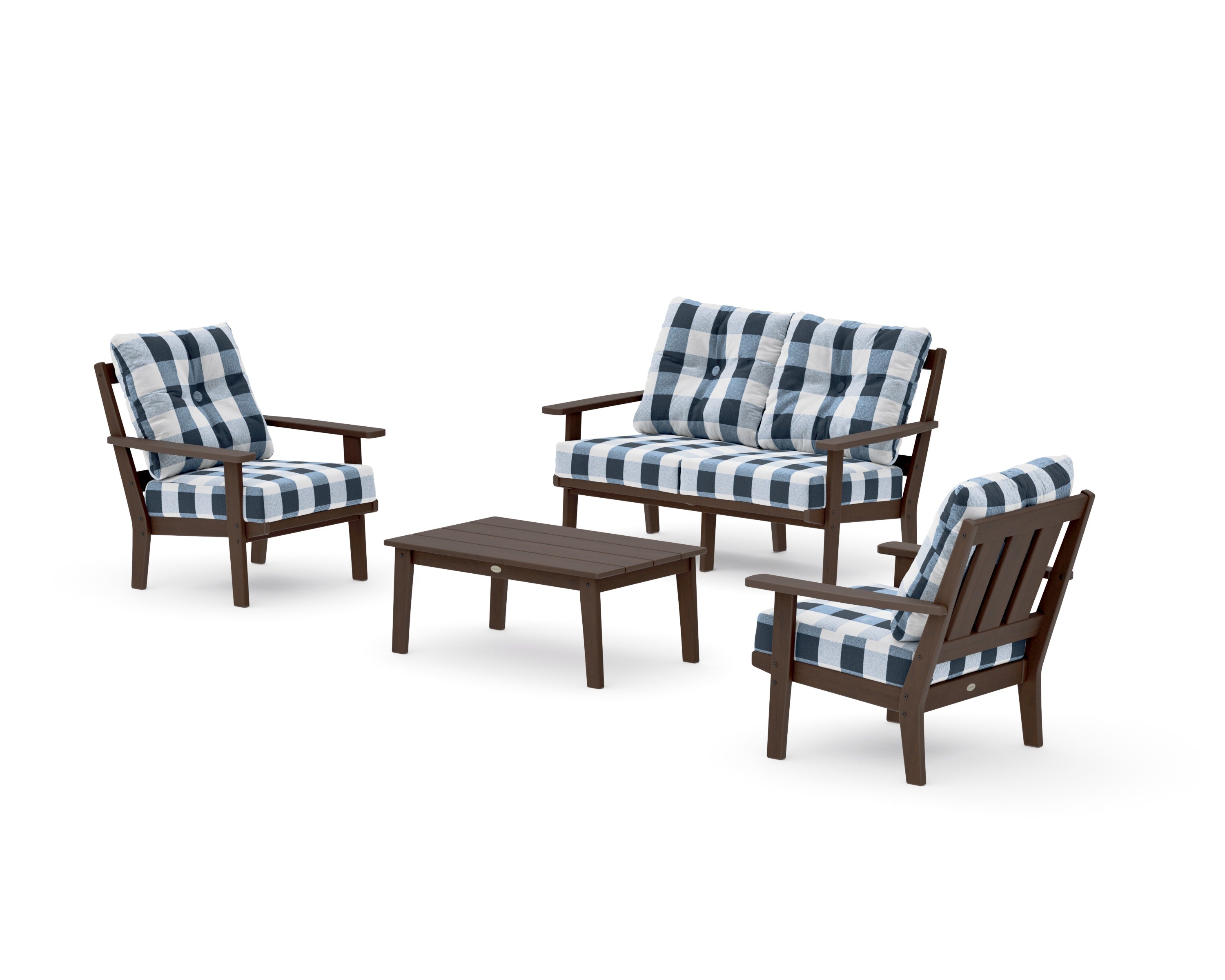 Oxford 4-Piece Deep Seating Set with Loveseat in Kona / Buffalo Plaid Marine Indigo