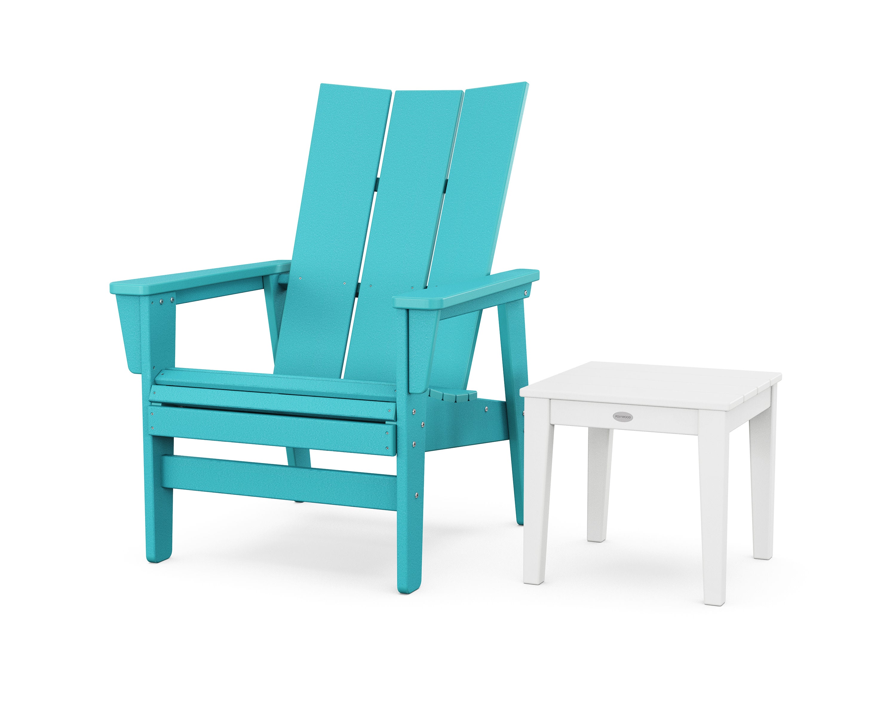 Modern Grand Upright Adirondack Chair with Side Table in Aruba / White