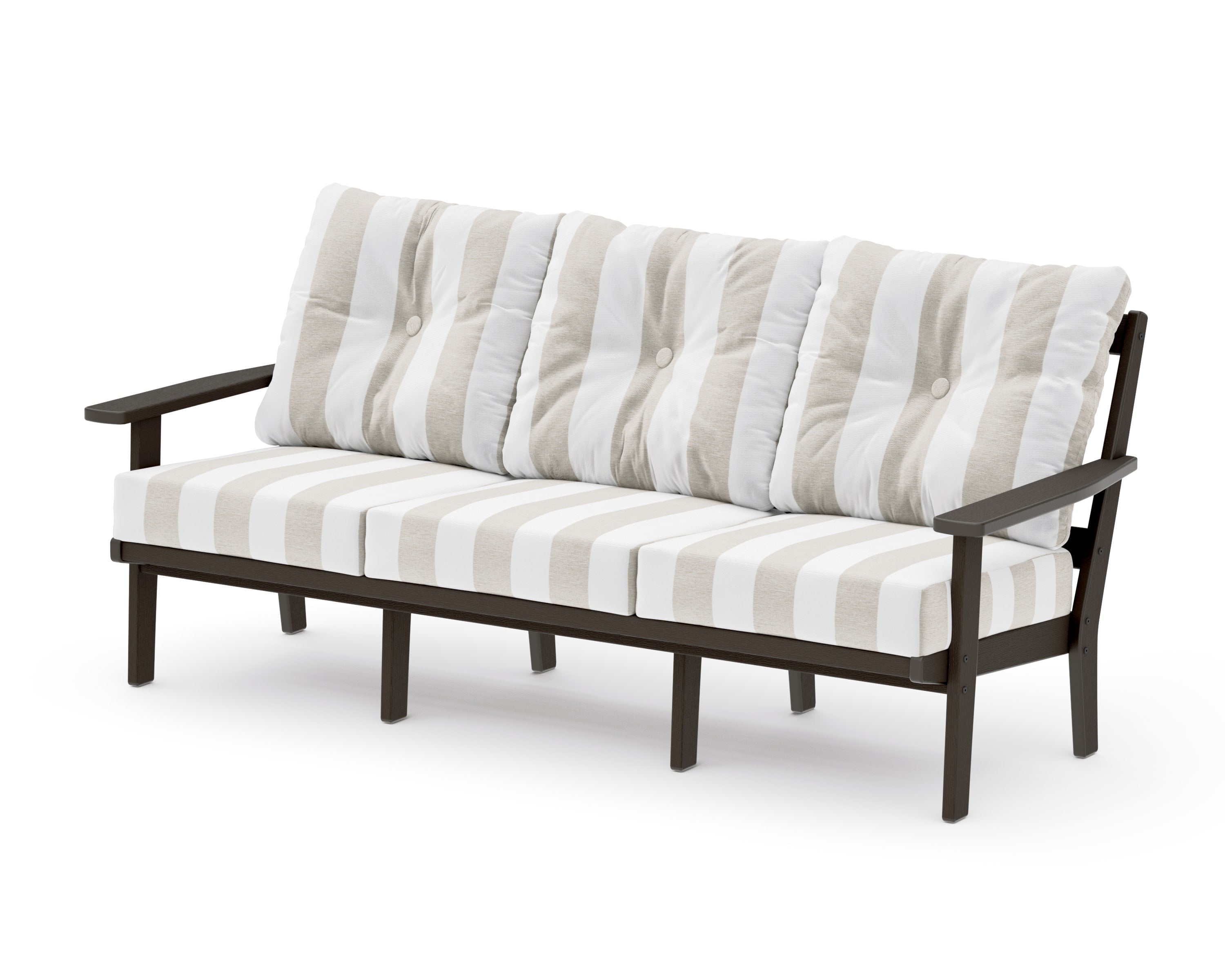 PrairieDeep Seating Sofa in Vintage Coffee / Cabana Stripe Dune Burlap