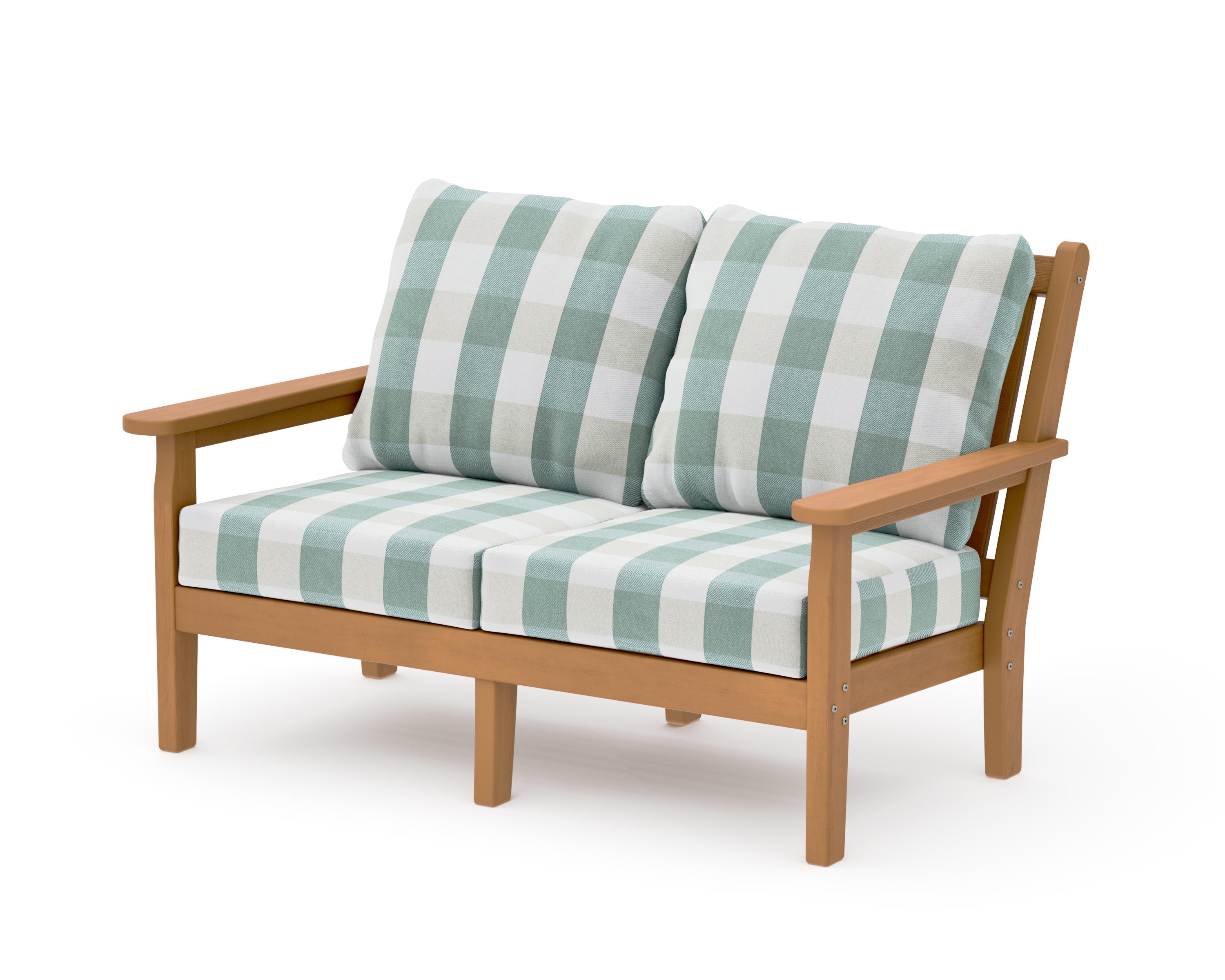 Chippendale Deep Seating Loveseat in Natural / Buffalo Plaid Glacier Spa