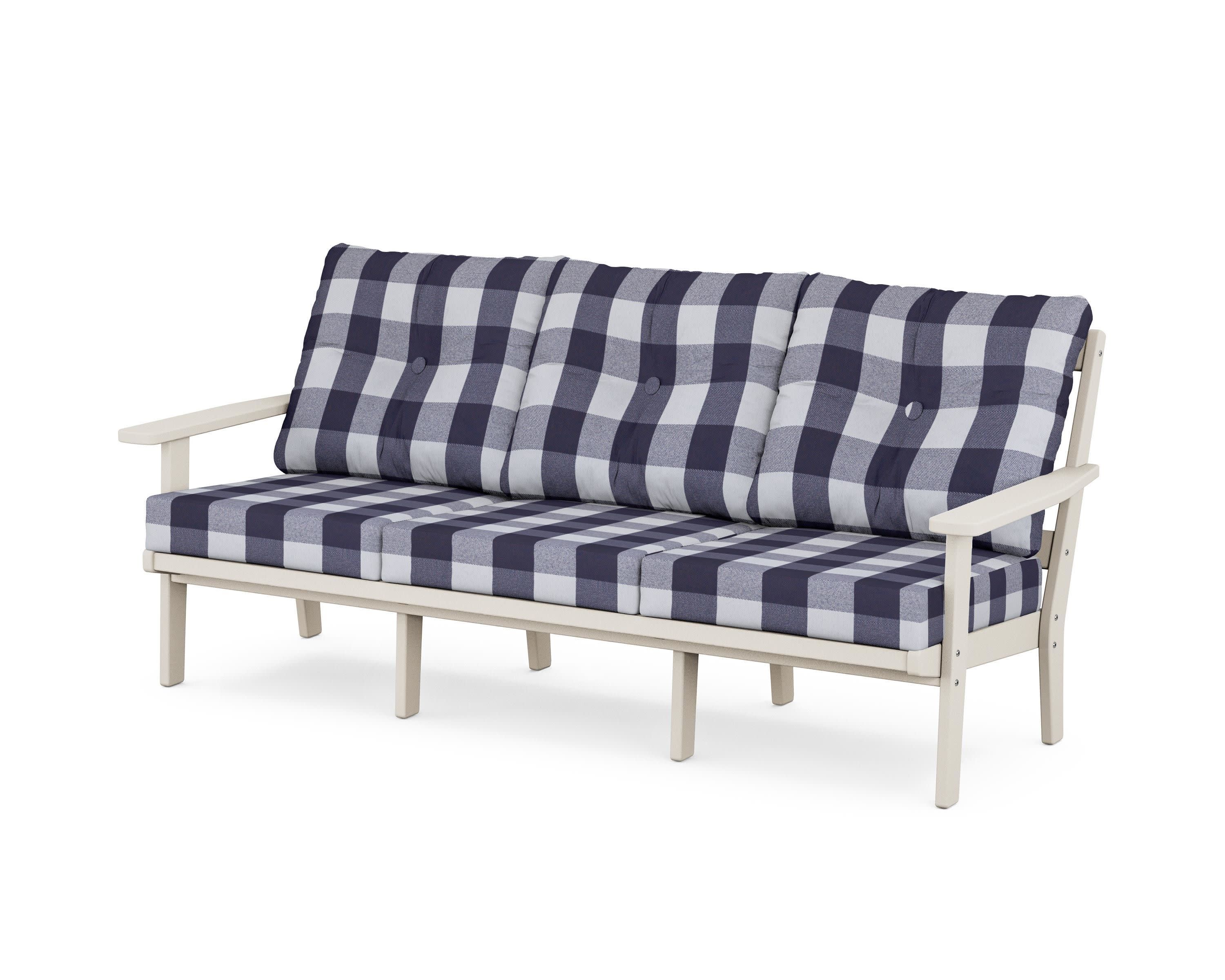 Oxford Deep Seating Sofa in Sand / Buffalo Plaid Navy