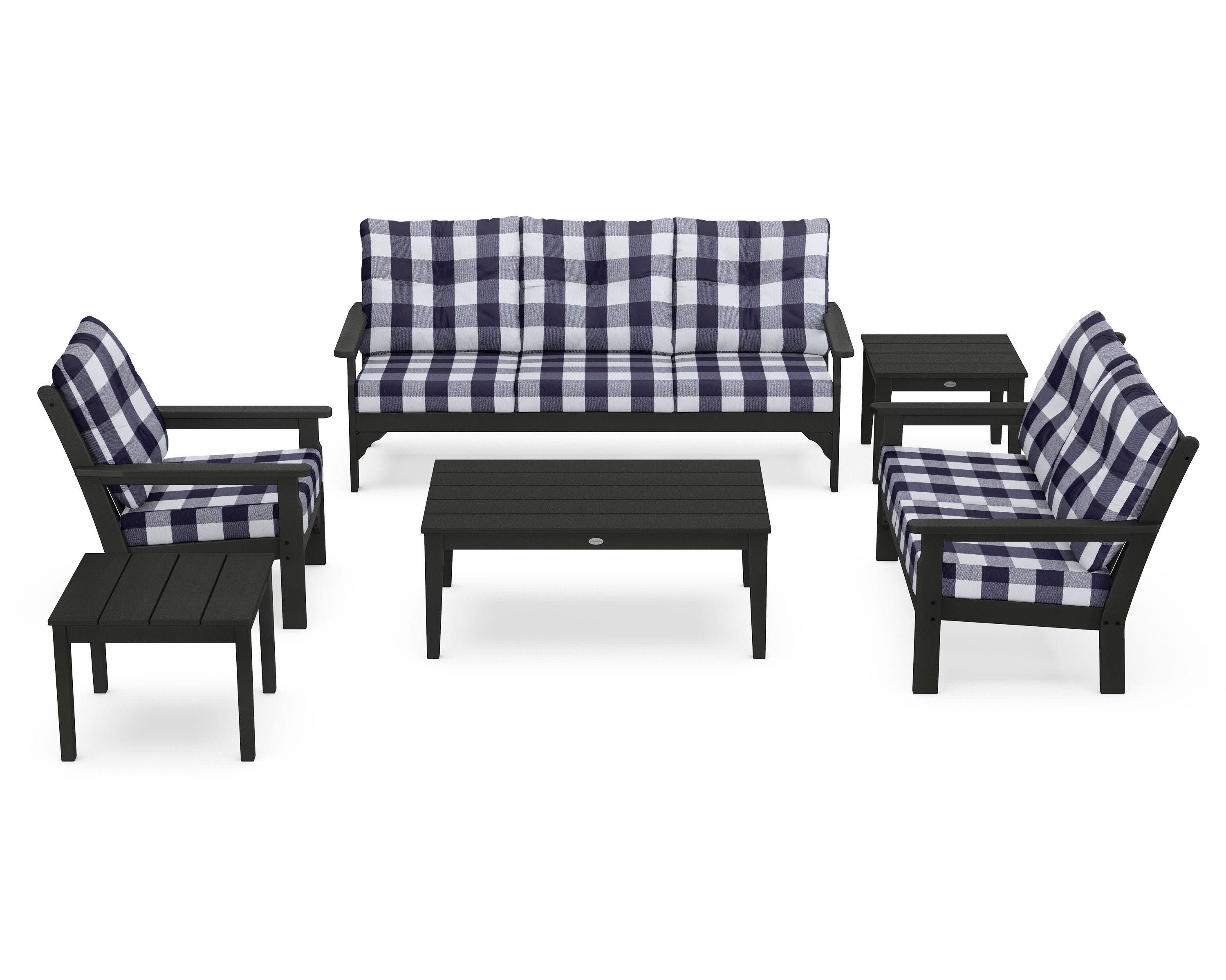 Vineyard 6-Piece Deep Seating Set in Green / Buffalo Plaid Navy