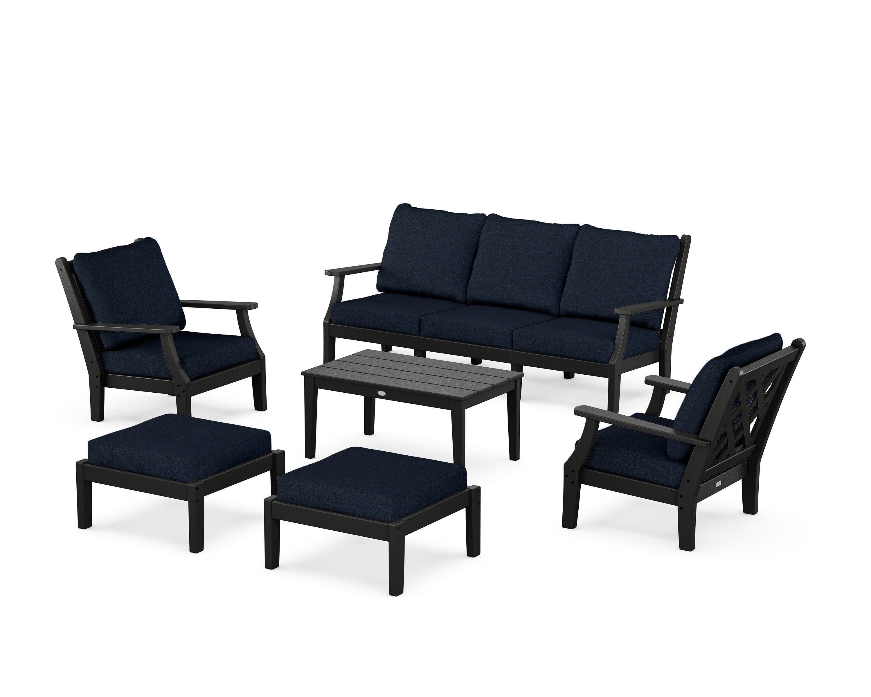 Wovendale 6-Piece Lounge Sofa Set in Black / Marine Indigo