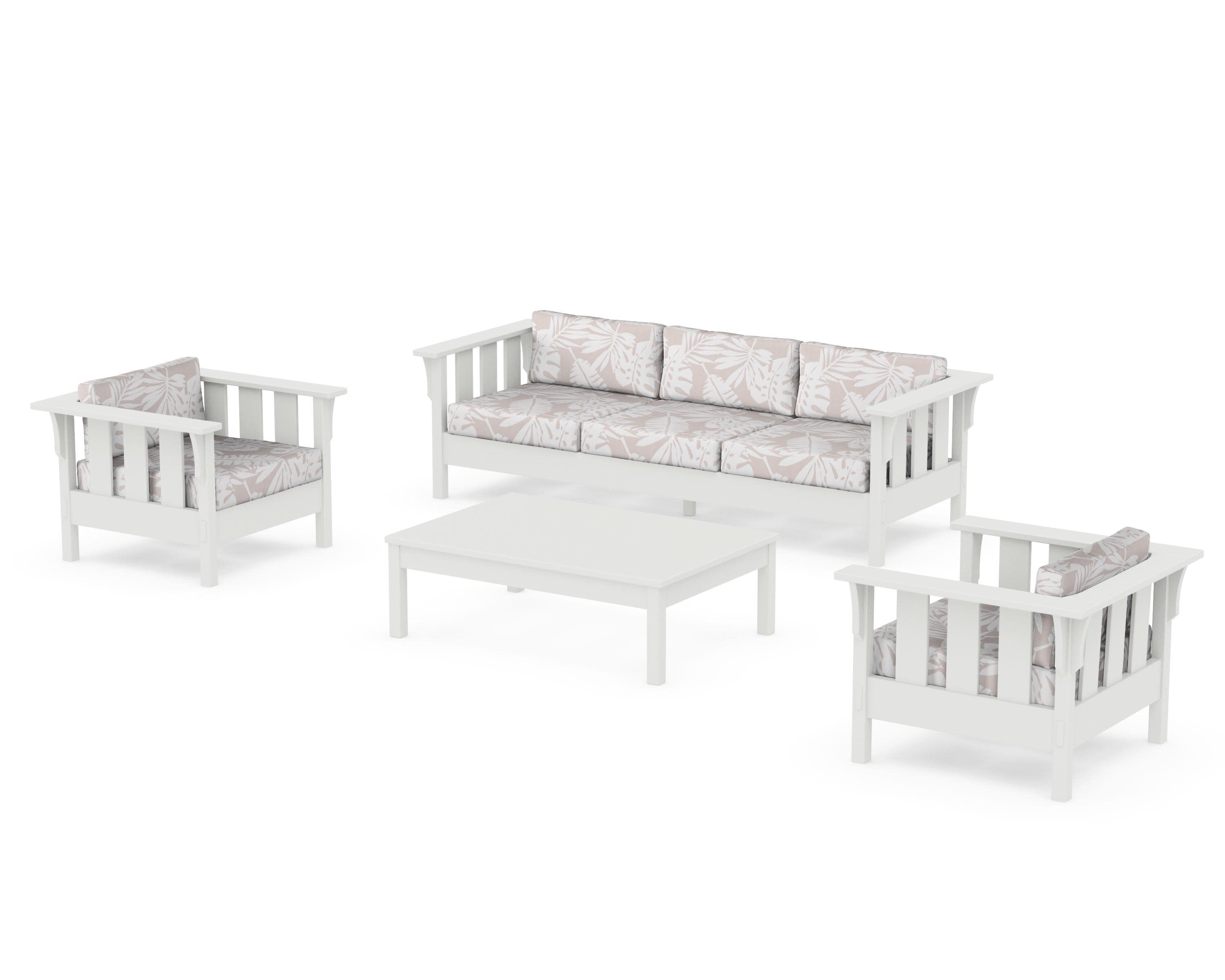 Acadia 4-Piece Deep Seating Set with Sofa in Vintage White / Leaf Dune Burlap