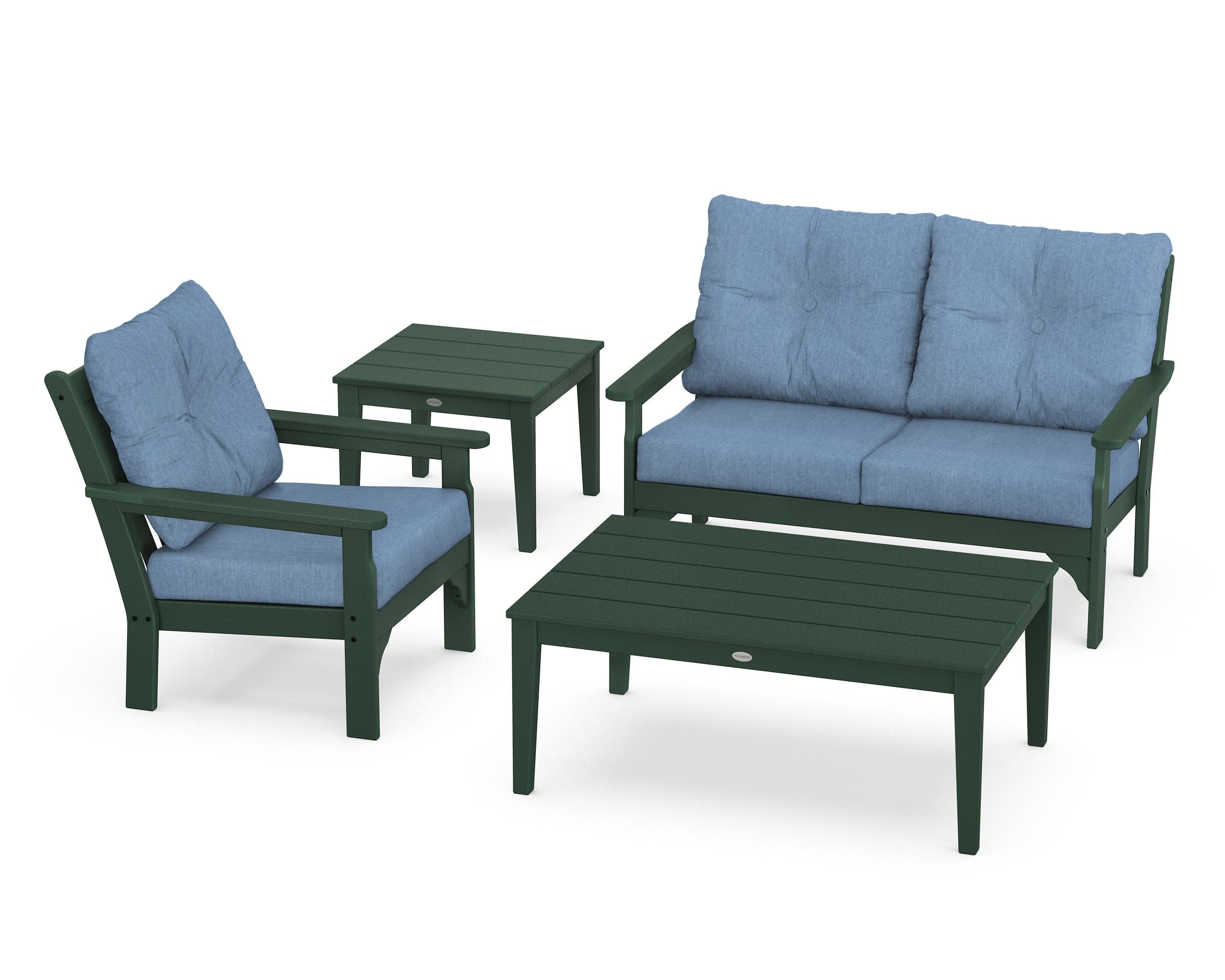 Vineyard 4-Piece Deep Seating Set in Green / Sky Blue
