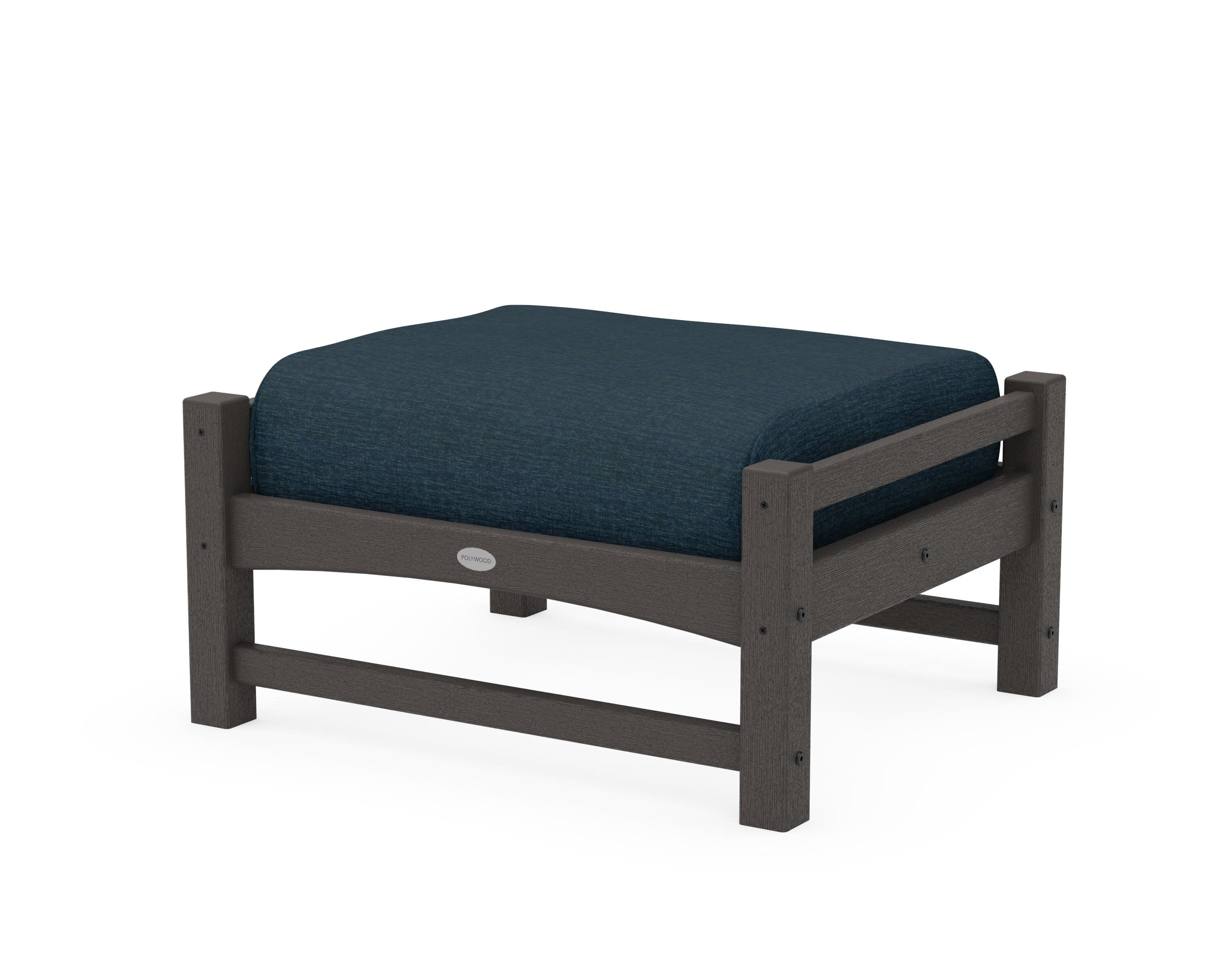 Club Ottoman in Vintage Coffee / Platform Indigo