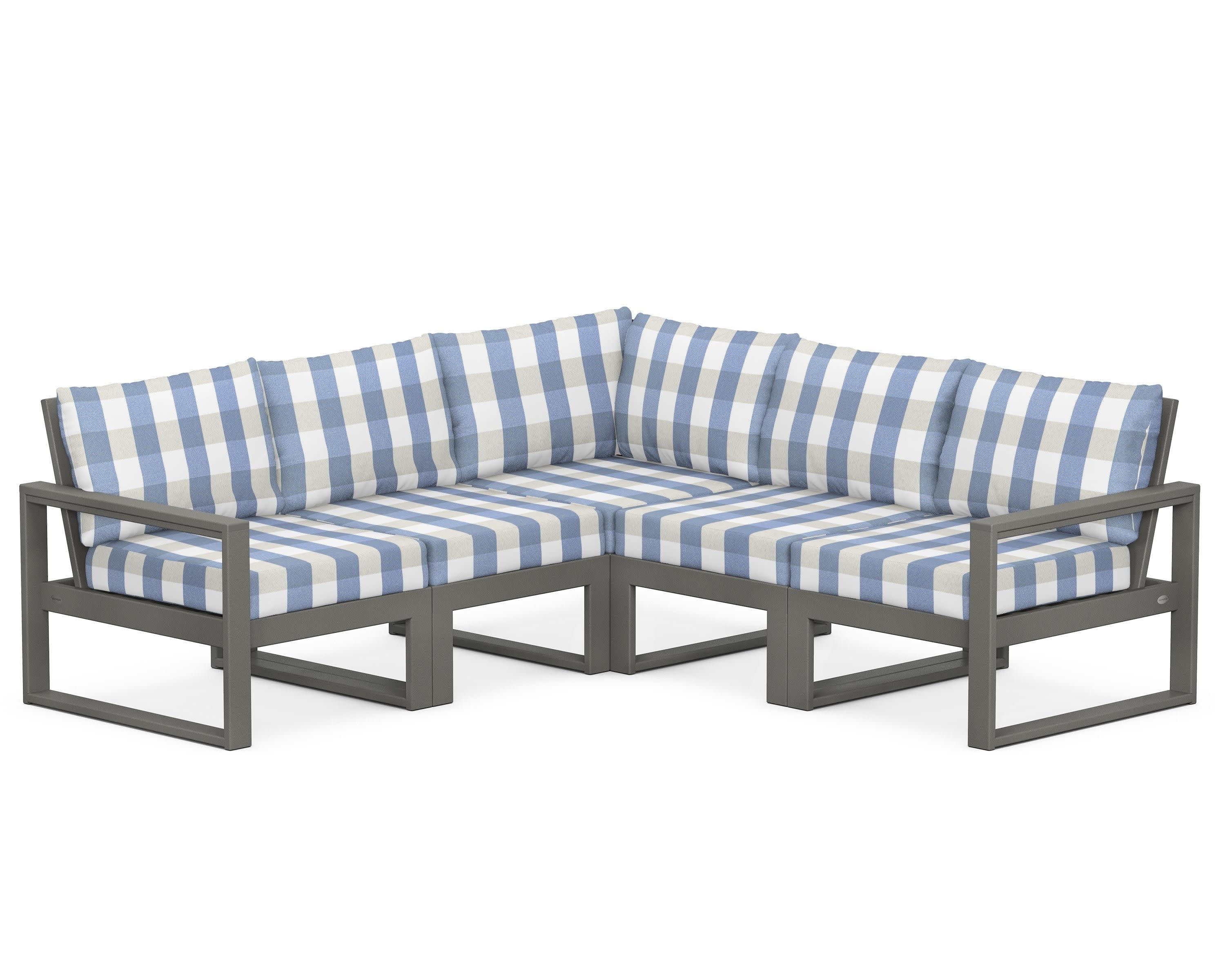 EDGE 5-Piece Modular Deep Seating Set in Slate Grey / Buffalo Plaid Sky Blue