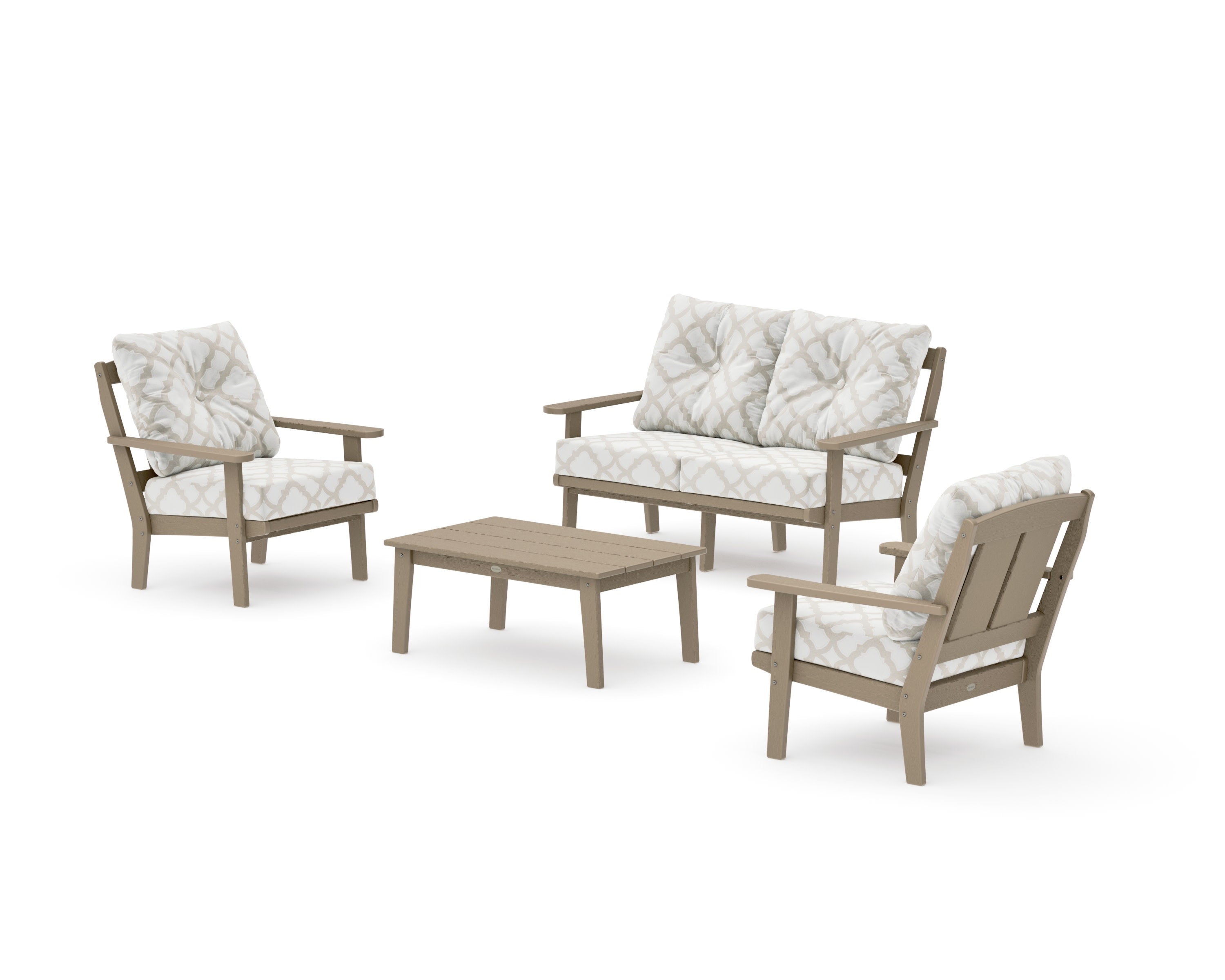 Mission 4-Piece Deep Seating Set with Loveseat in Vintage Sahara / Trellis Dune Burlap