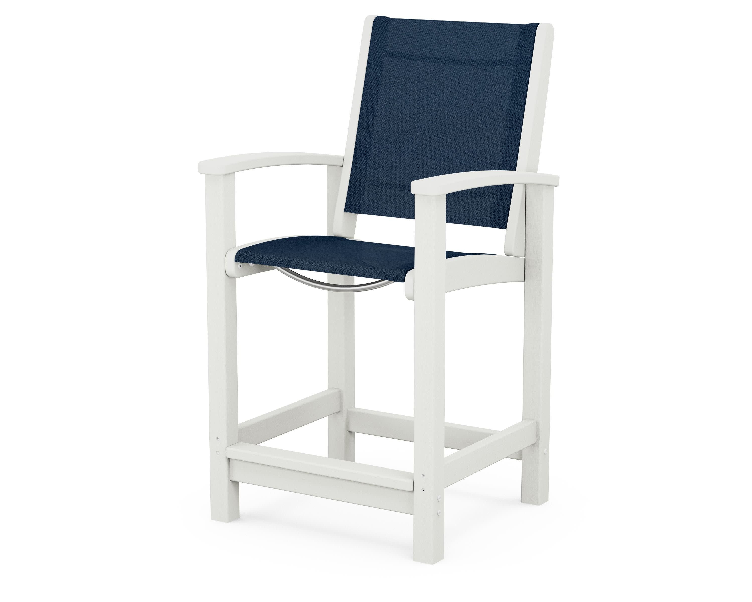 Coastal Counter Chair in Vintage White / Navy Blue Sling