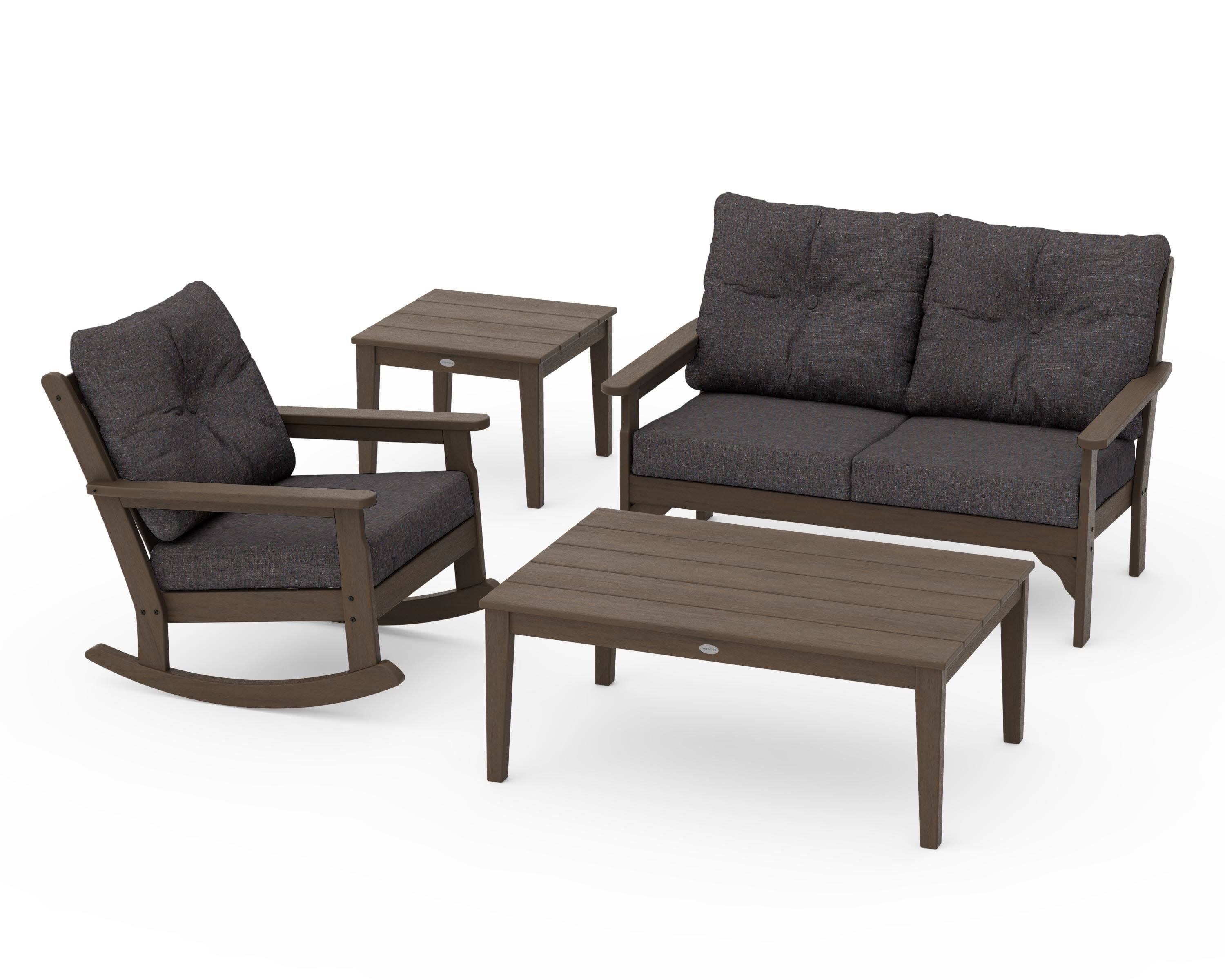 Vineyard 4-Piece Deep Seating Rocker Set in Kona / Ash Charcoal