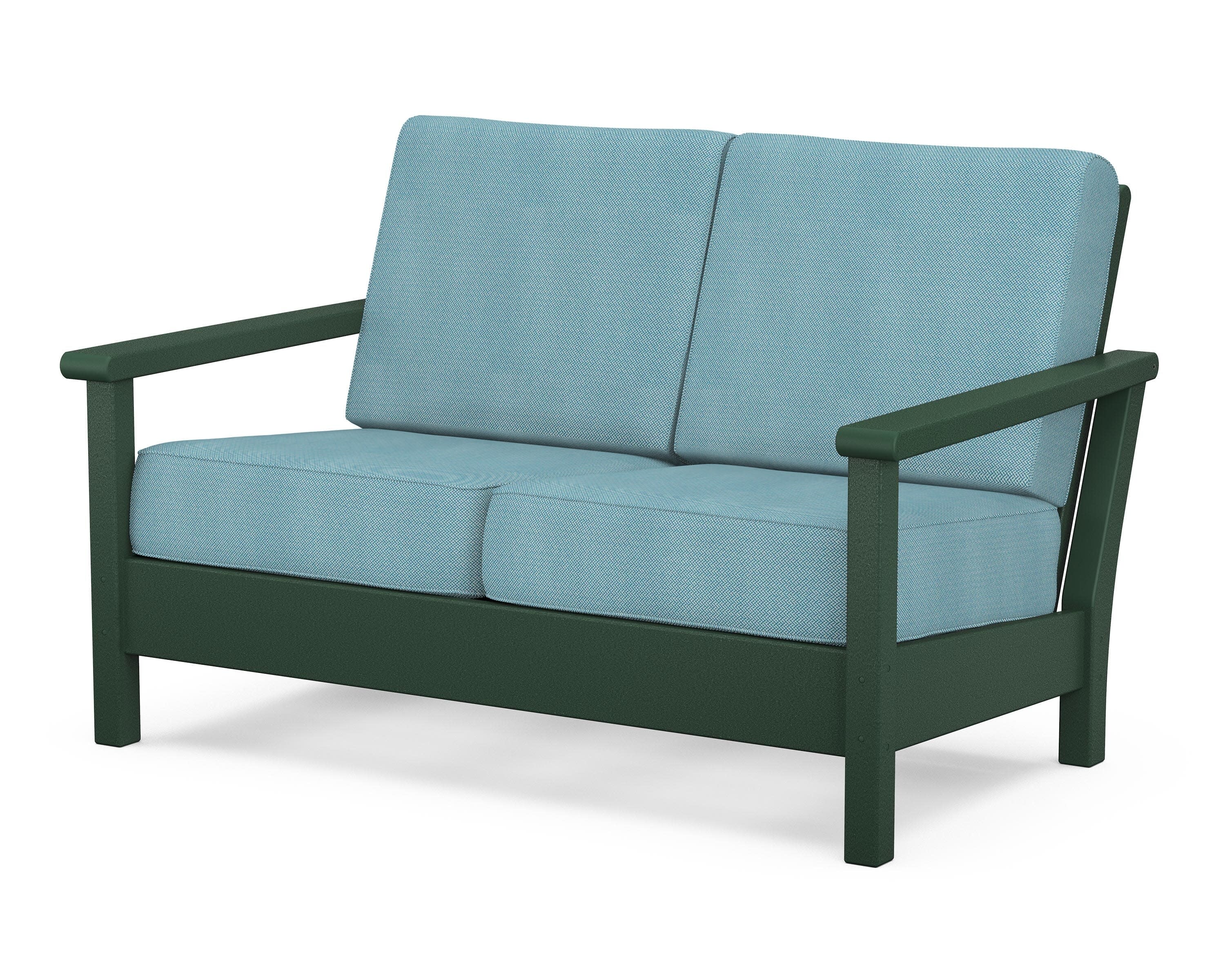 Harbour Deep Seating Loveseat in Green / Lattice Sky Blue