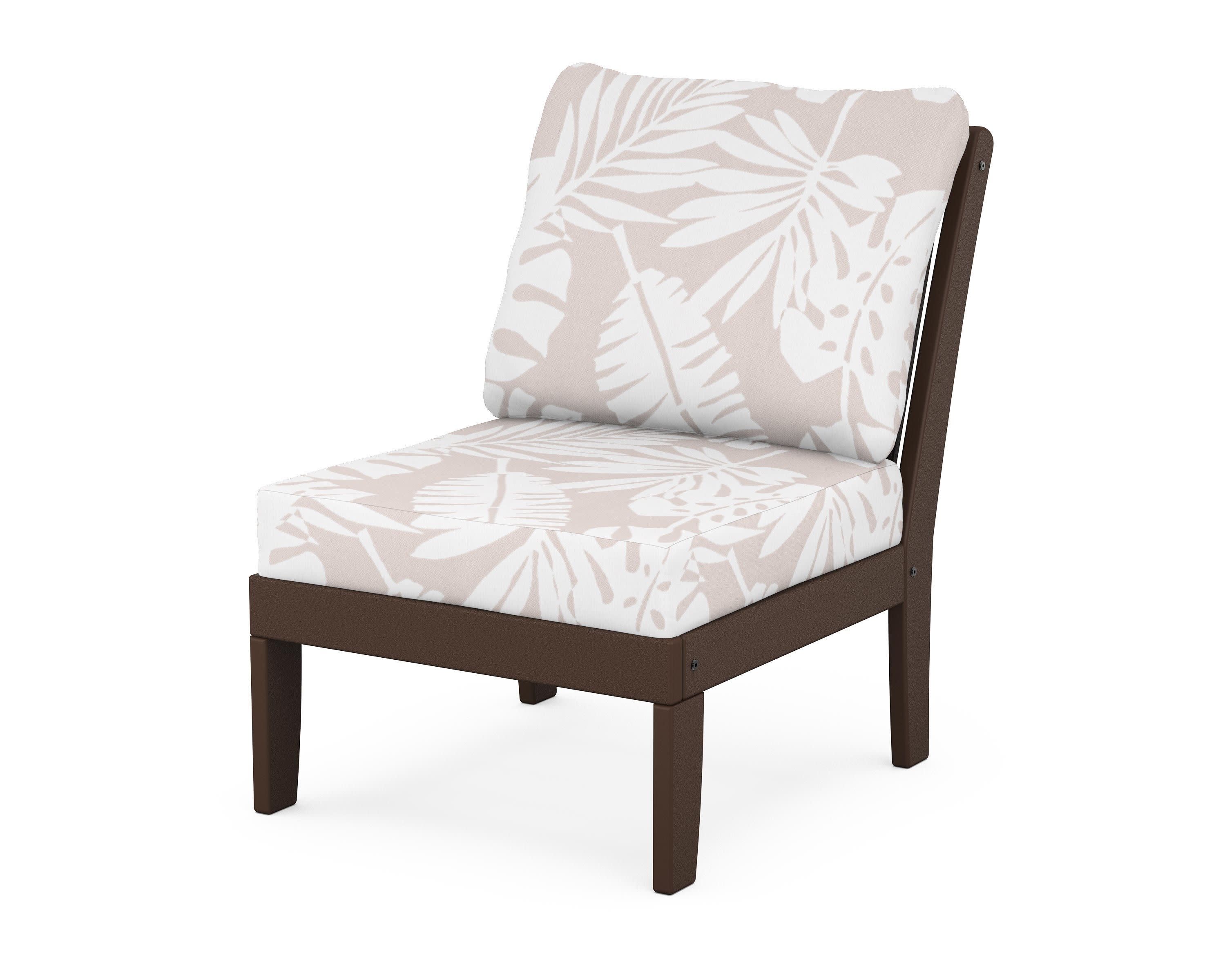 Braxton Modular Armless Chair in Mahogany / Leaf Dune Burlap