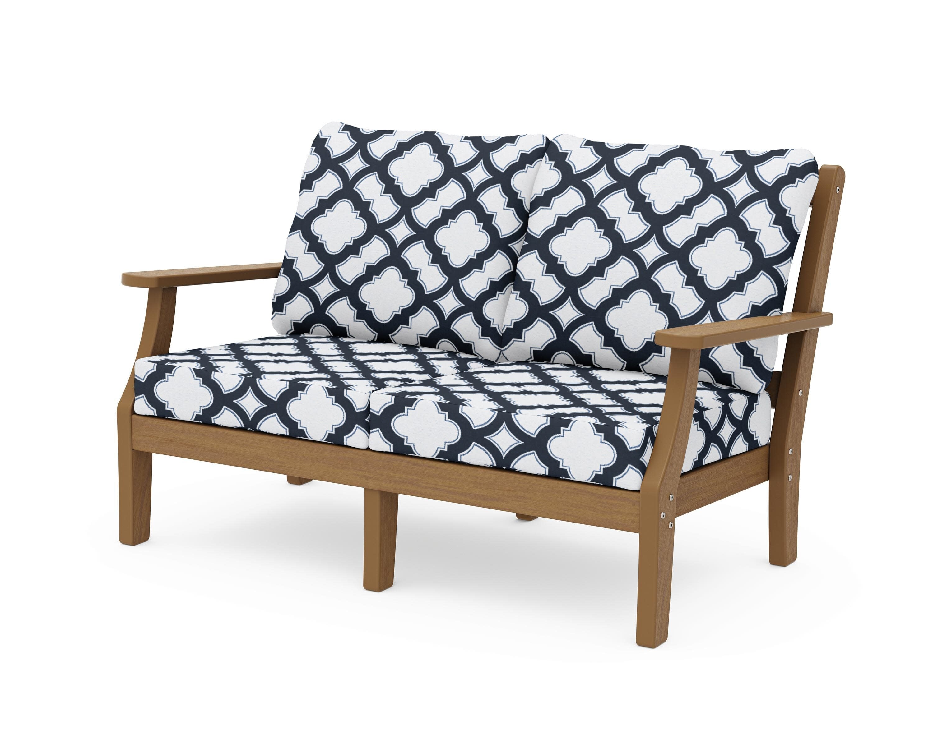 Chinoiserie Deep Seating Loveseat in Natural / Trellis Marine Indigo
