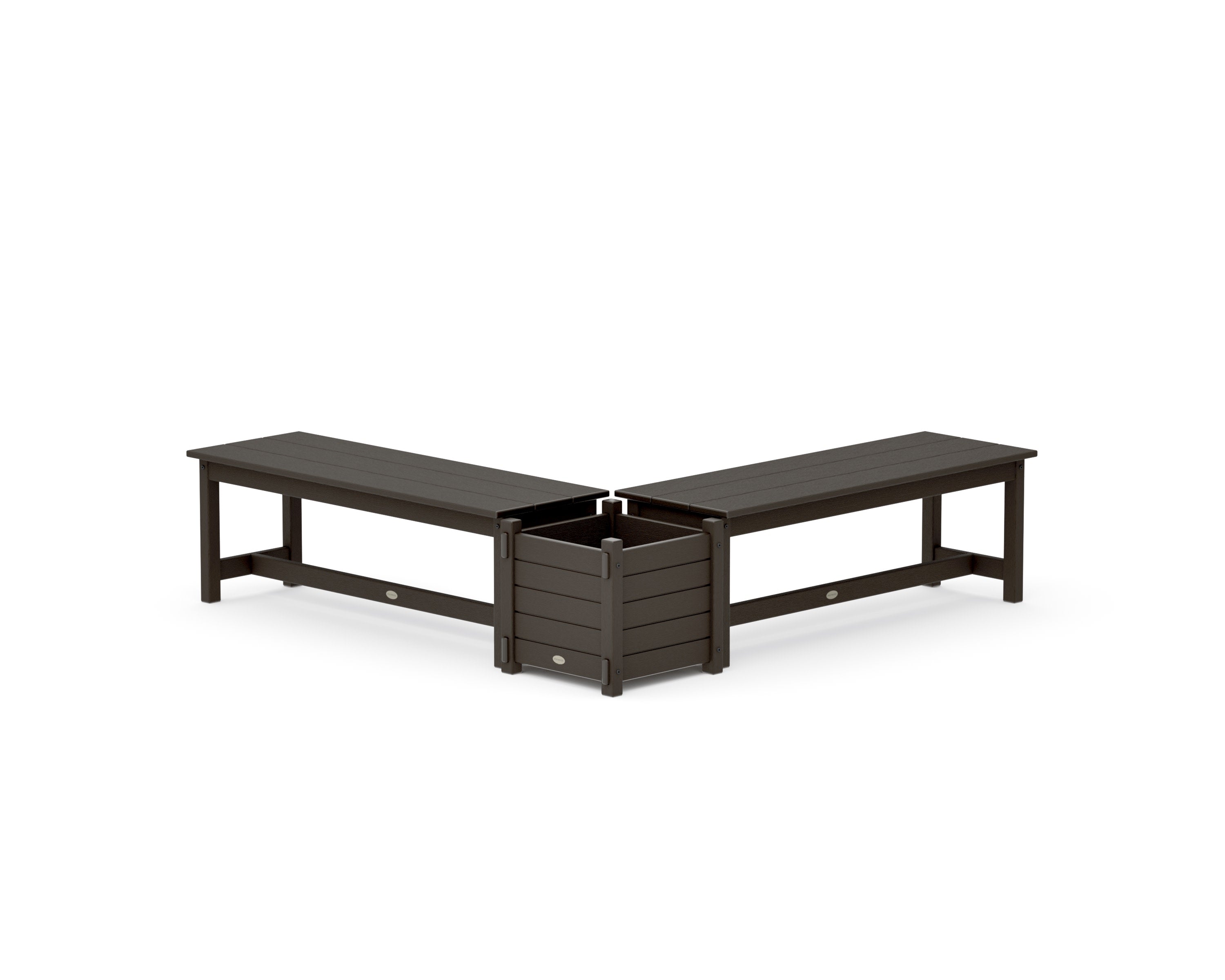 48" Nautical L- Shaped Planter Bench Set in Vintage Coffee