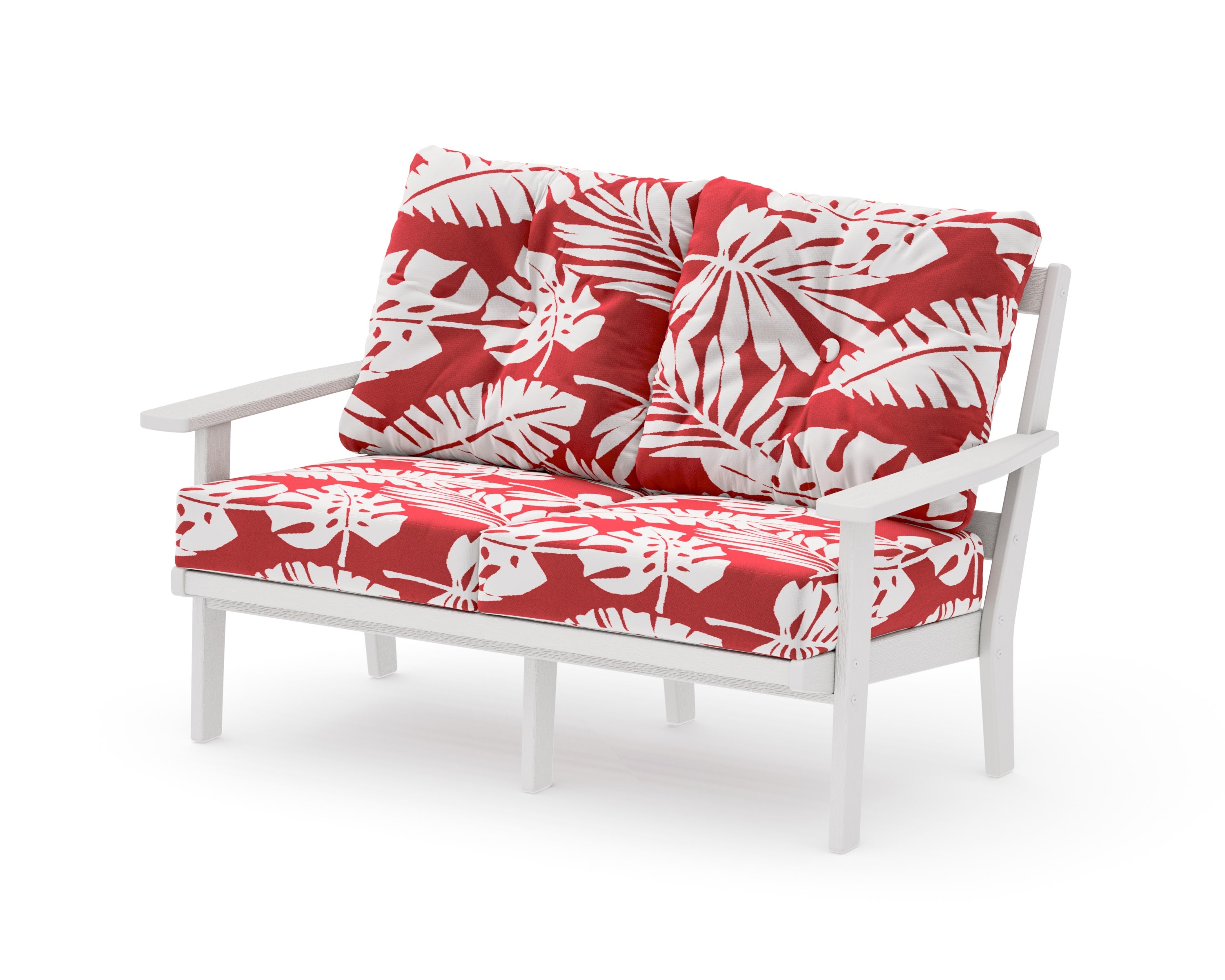 Prairie Deep SeatingLoveseat in Vintage White / Leaf Crimson
